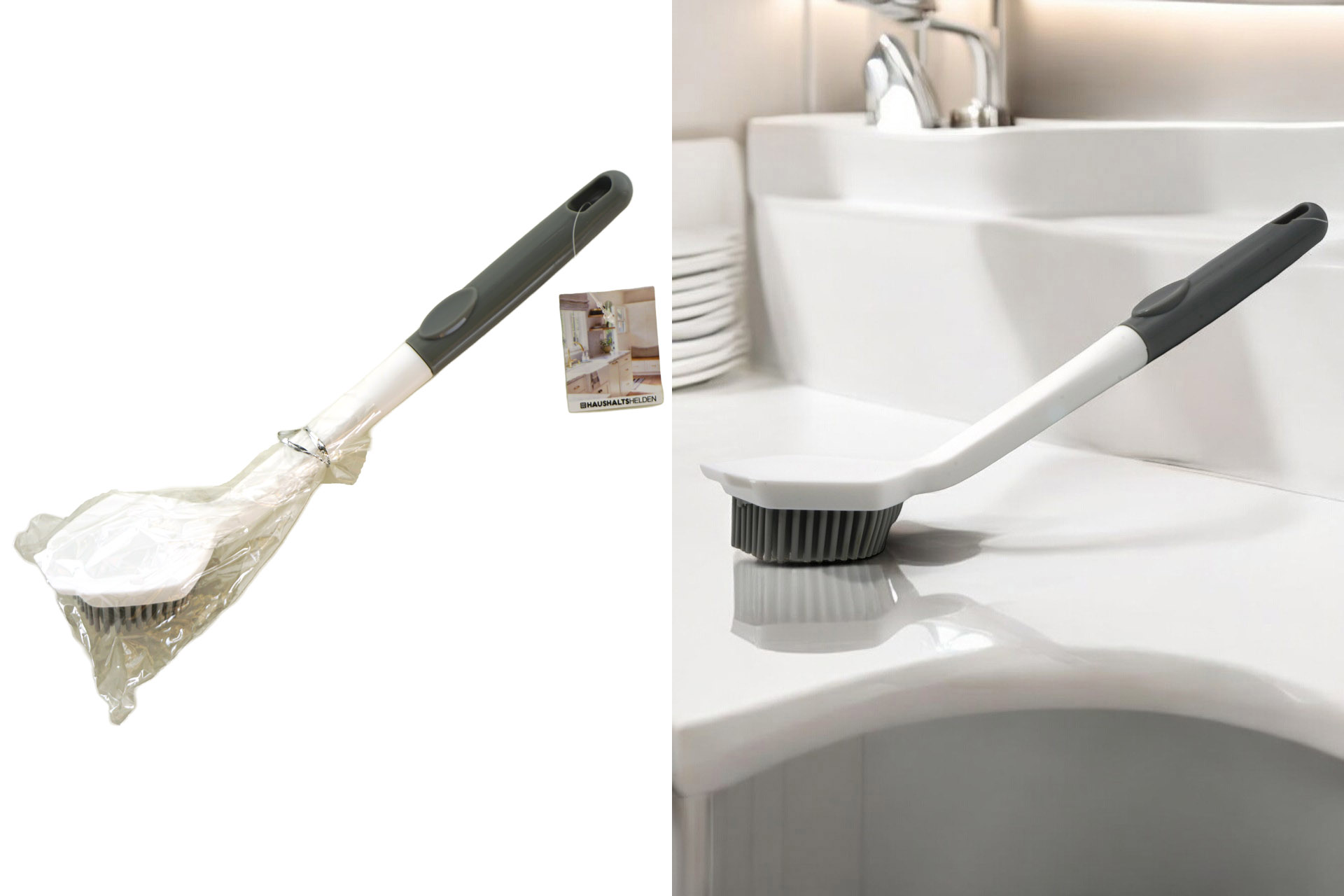 Spülbürste Silikon, 29x6x6cm, weiß/grau