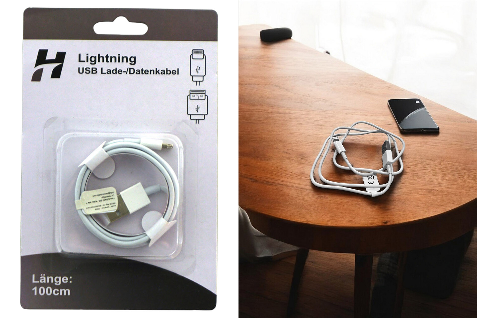 Lade-/Datenkabel für iPhone, USB-A auf Lightning, 1m, weiß