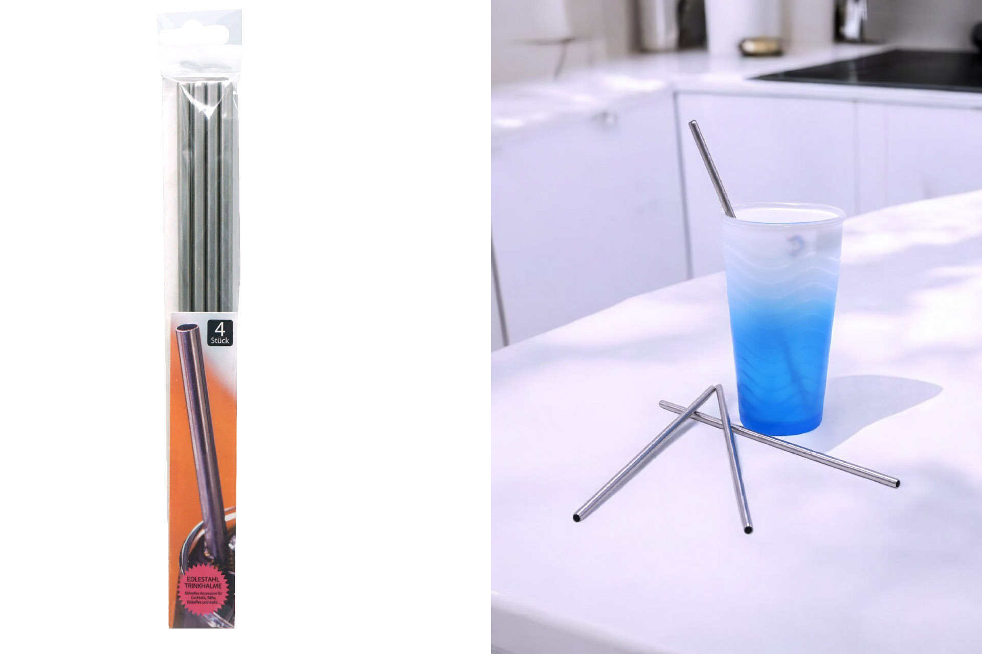 Trinkhalm Edelstahl 22cm, 4er