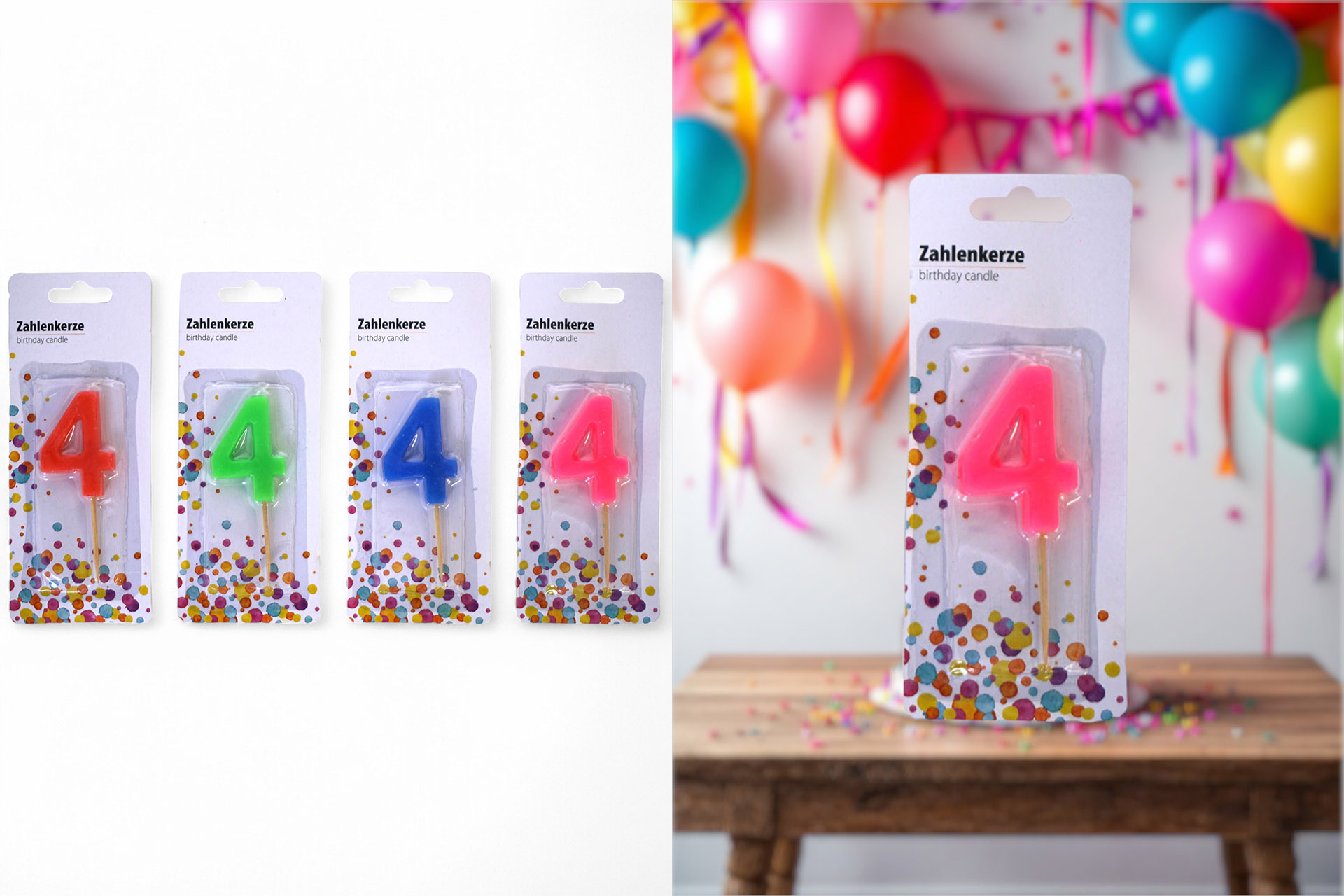 Birthday candle on wooden stick "4"