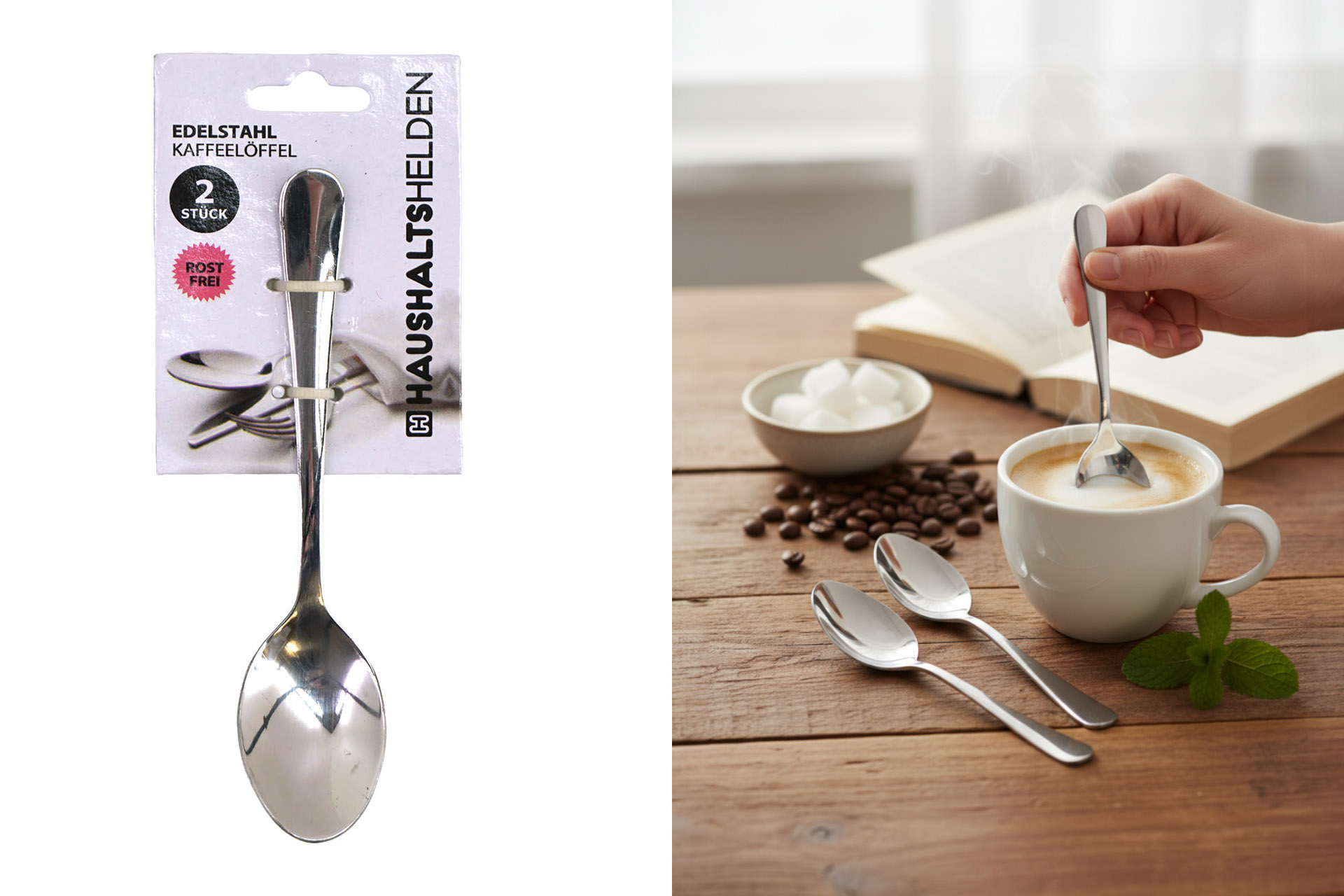 Edelstahl "Deluxe" Kaffeelöffel, 14cm, 2er Set