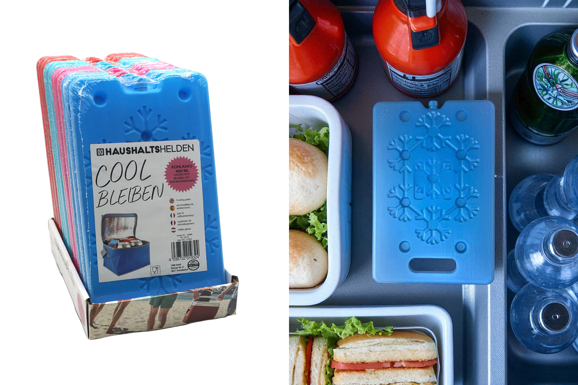 Kühlakkus, 25x14cm, 400ml, 410g, 4 Farben, im Display