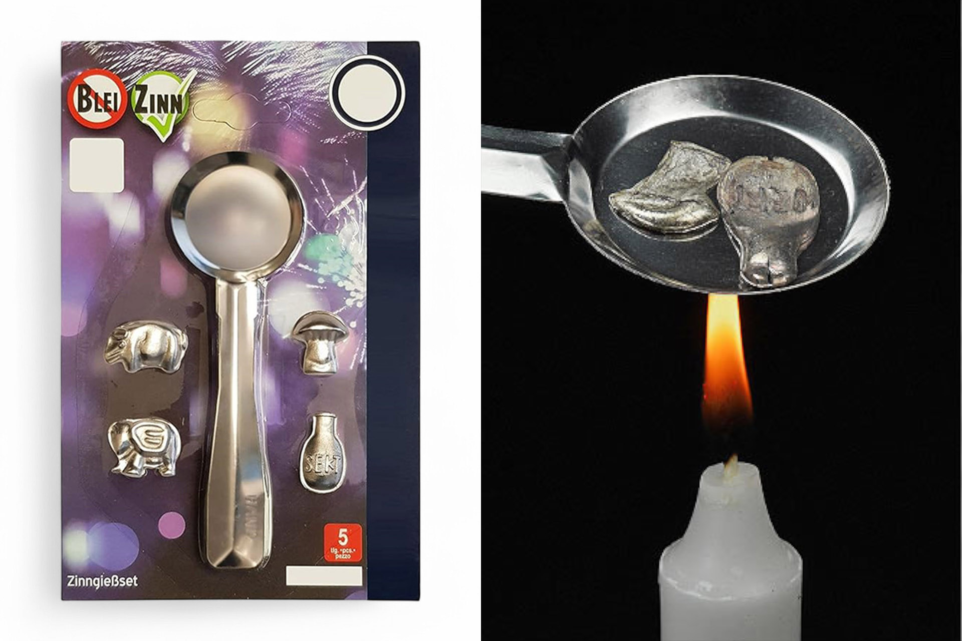 Zinngießset "Silvester", 5 tlg. Set