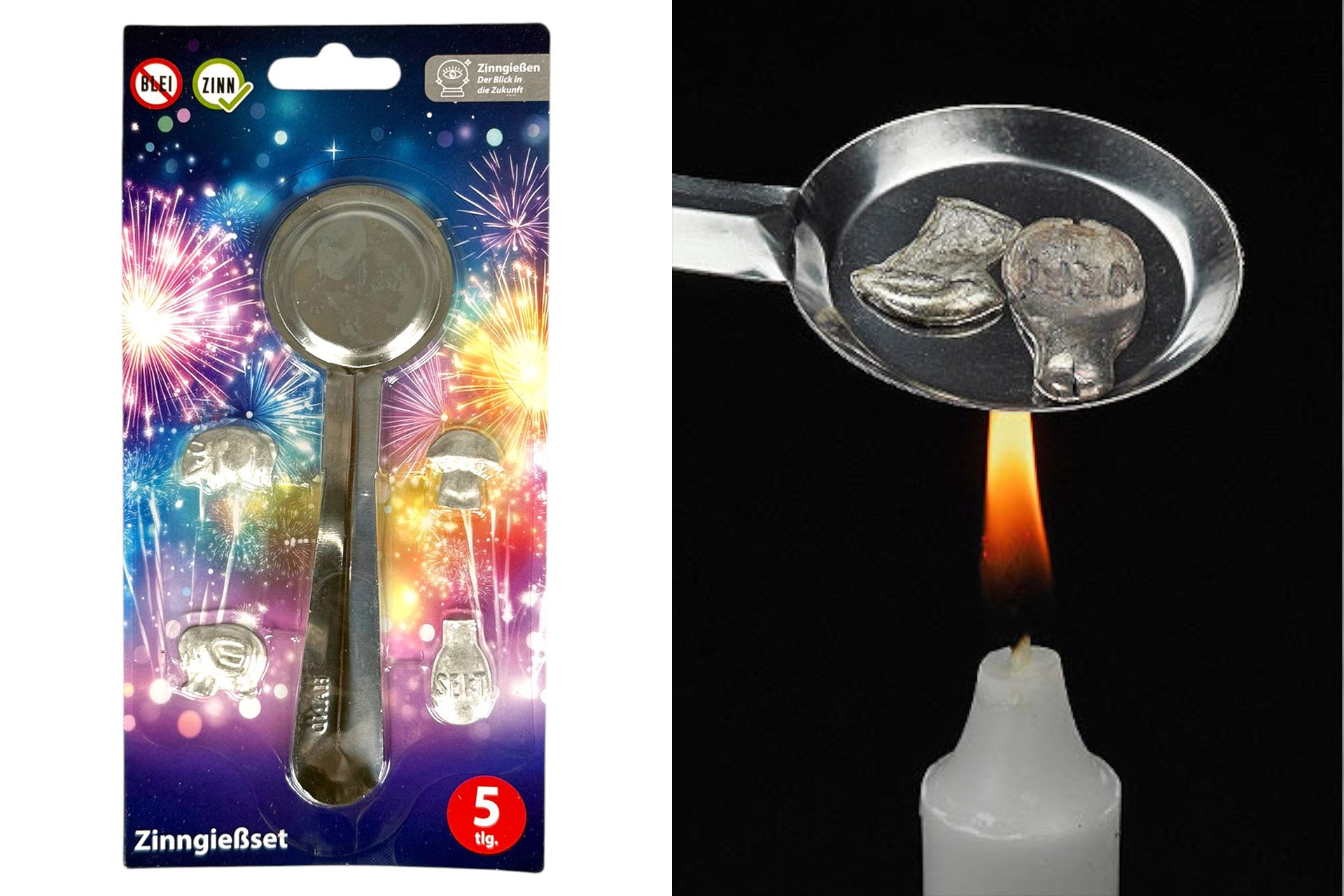 Zinngießset "Silvester", 5 tlg. Set