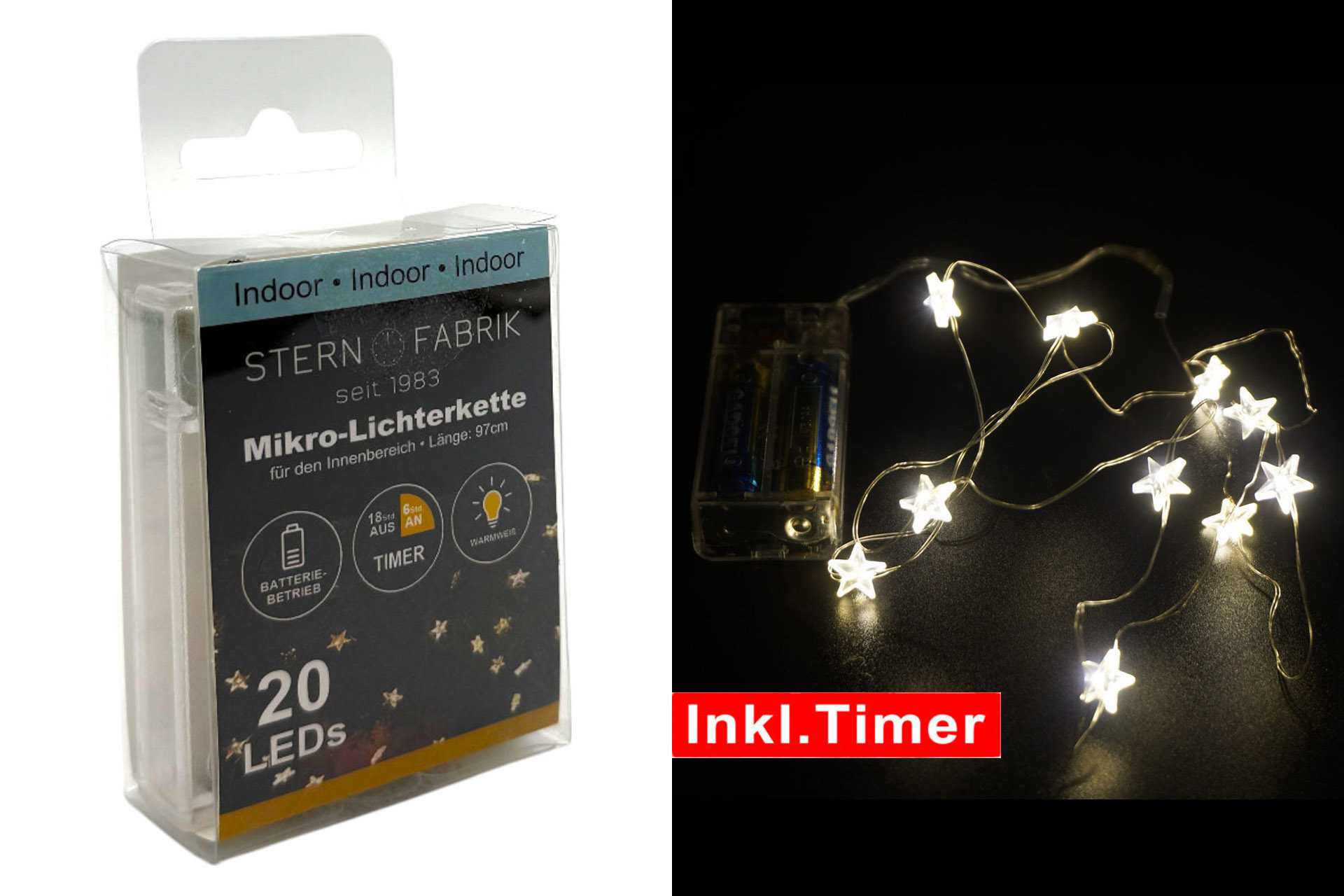 Lichterkette Basics LED Mikro Stern mit Timer, 20er