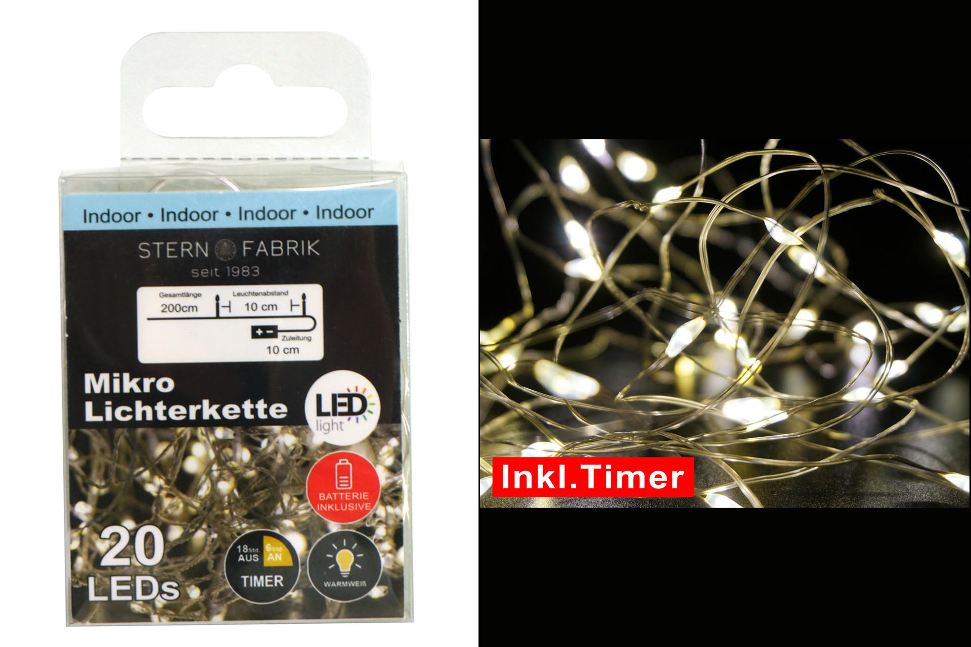 Lichterkette Basics LED Mikro mit Timer 20er, m. Batterie