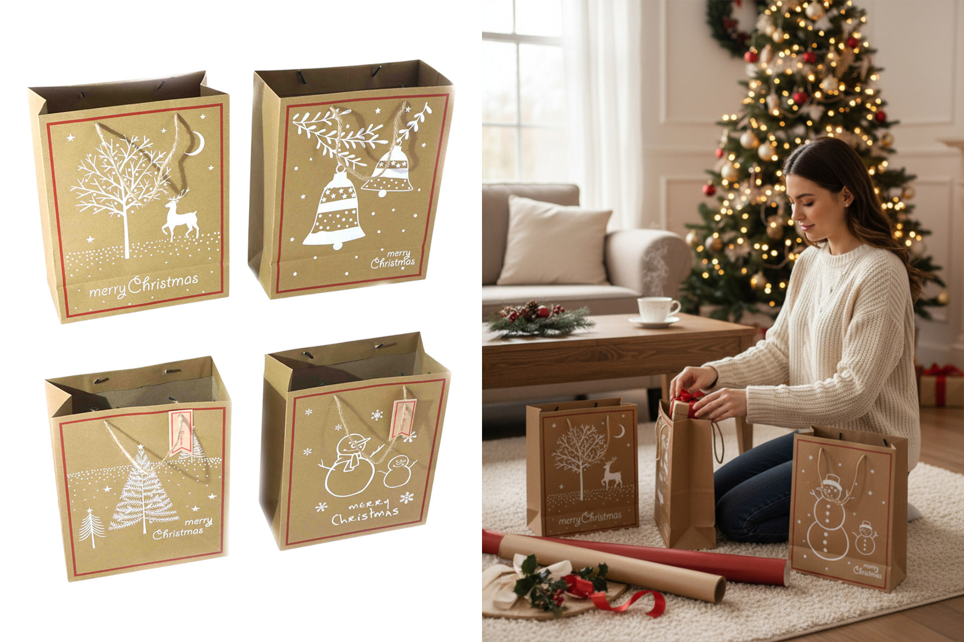 Gift bag christmas "Merry Christmas" 18x23x10cm, 4 designs