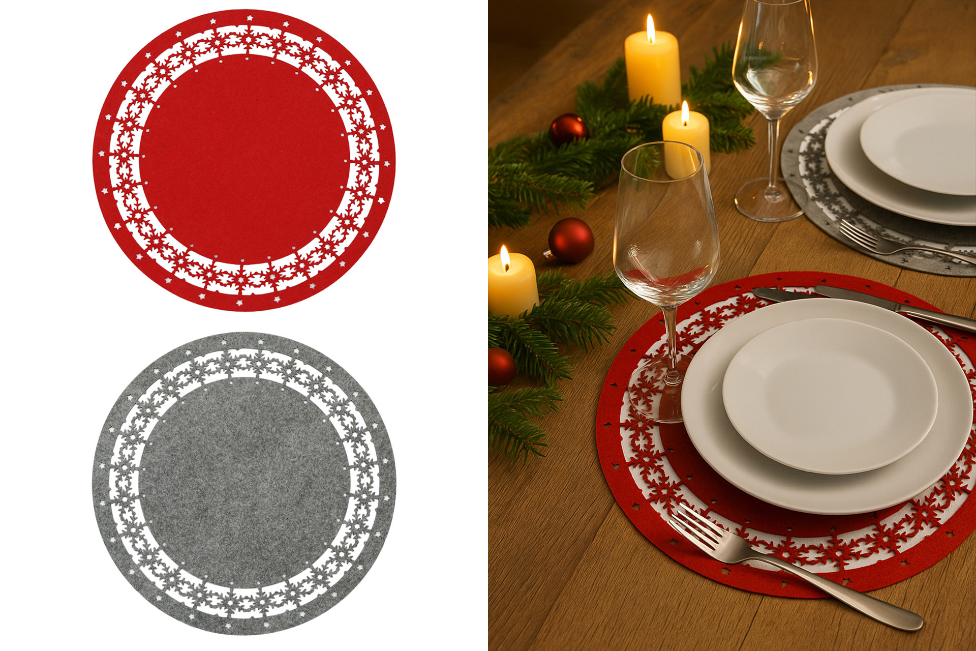 Decorative table placemat "snowflake round", 45cm, 2 colors