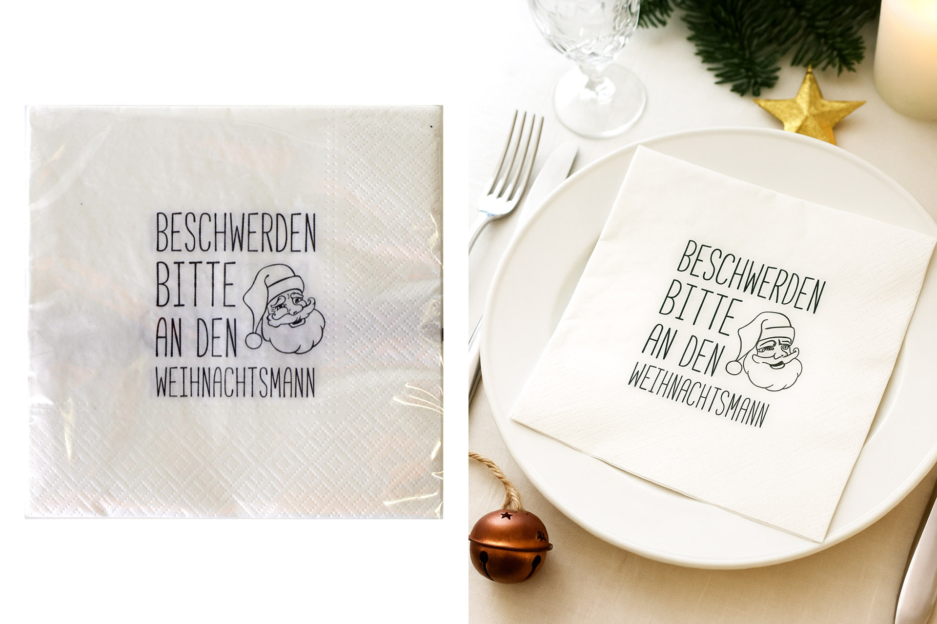 Servietten Weihnachten "Beschwerden bitte" 33x33cm, ¼ Falz, 3-lagig, 20er Pack