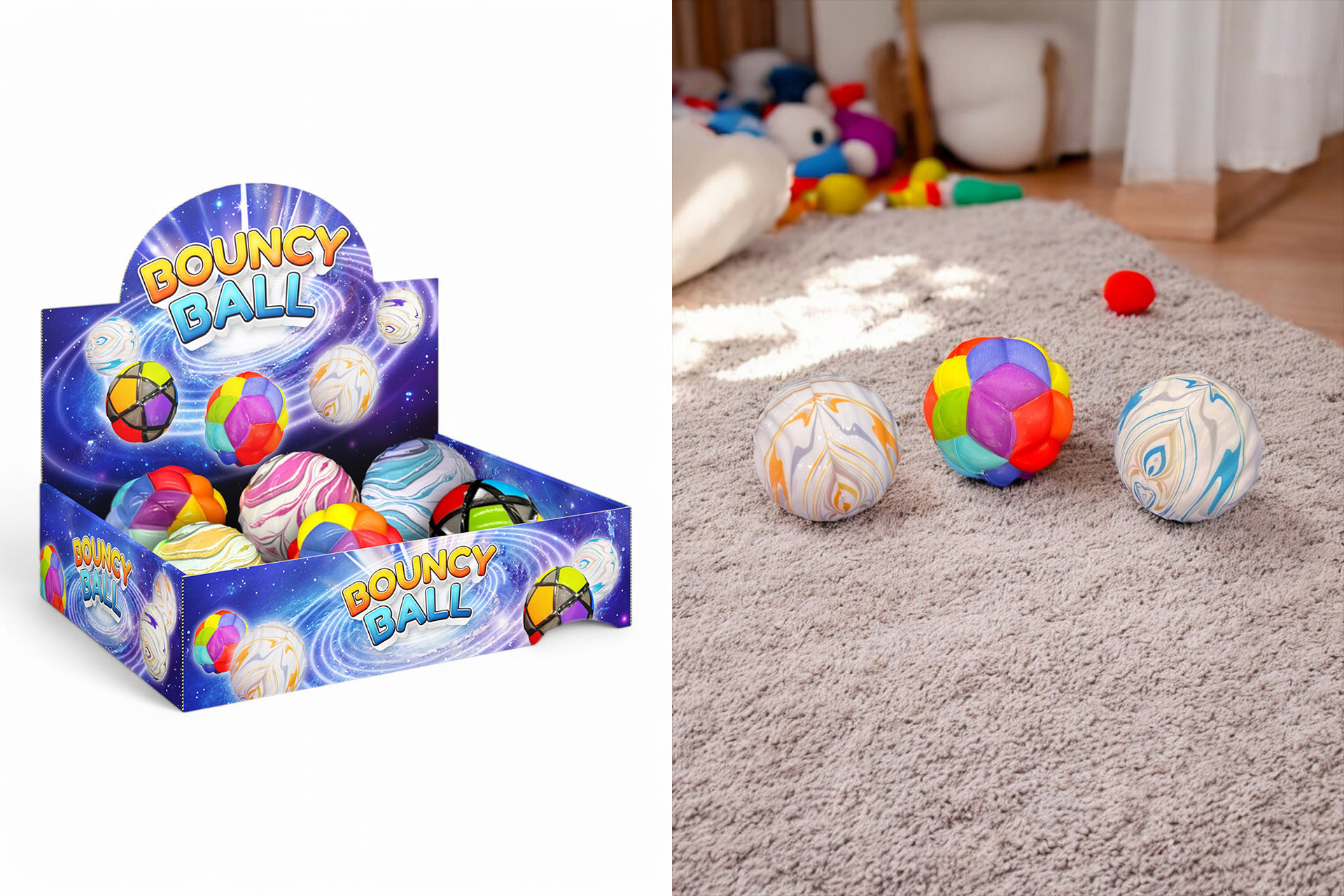 Bouncy Ball "Colorful", Ø 6cm, 3 Designs, 5 Farben, im Display