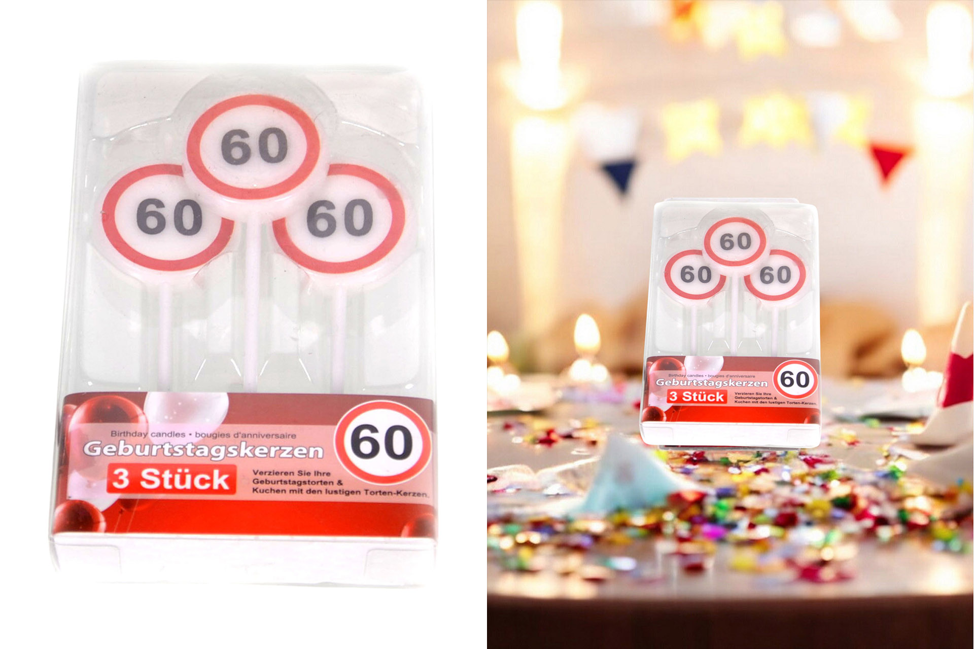 Jubiläums Sortiment Refill für Display Geburtstagskerzen 3er "60"