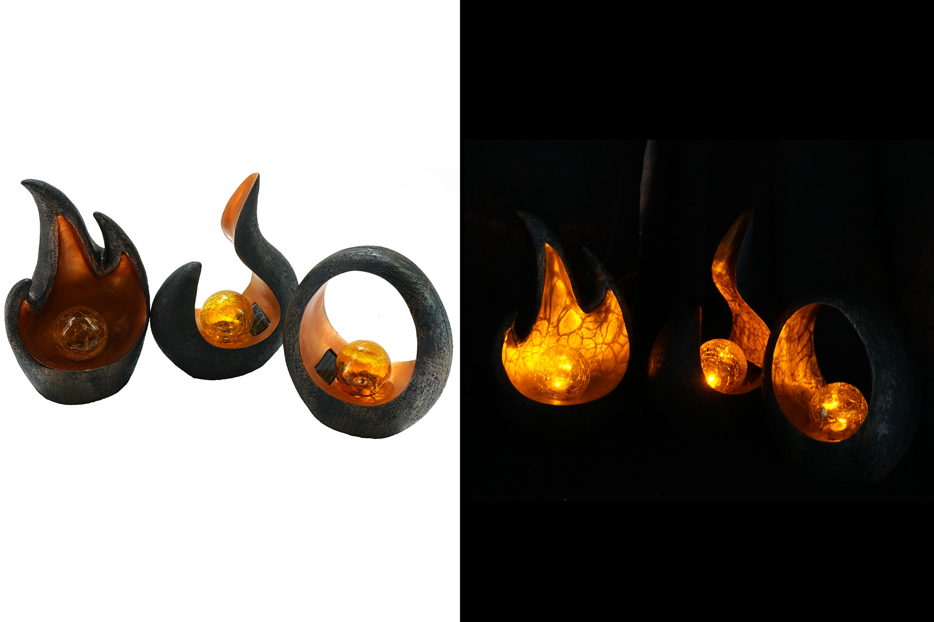 Solar Lampe "Fireball" mit Flammeneffekt, 3 Designs, LED, 18x24x9cm
