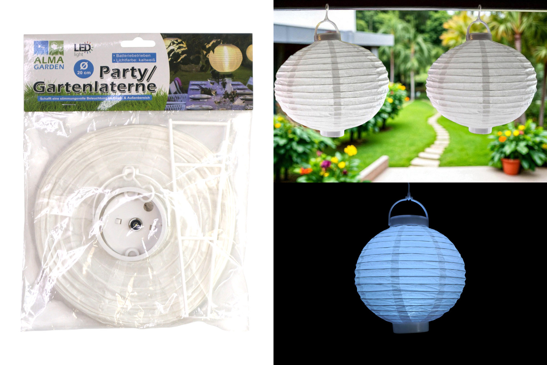 Laterne LED weiß, Ø 20cm, (kein Solar)
