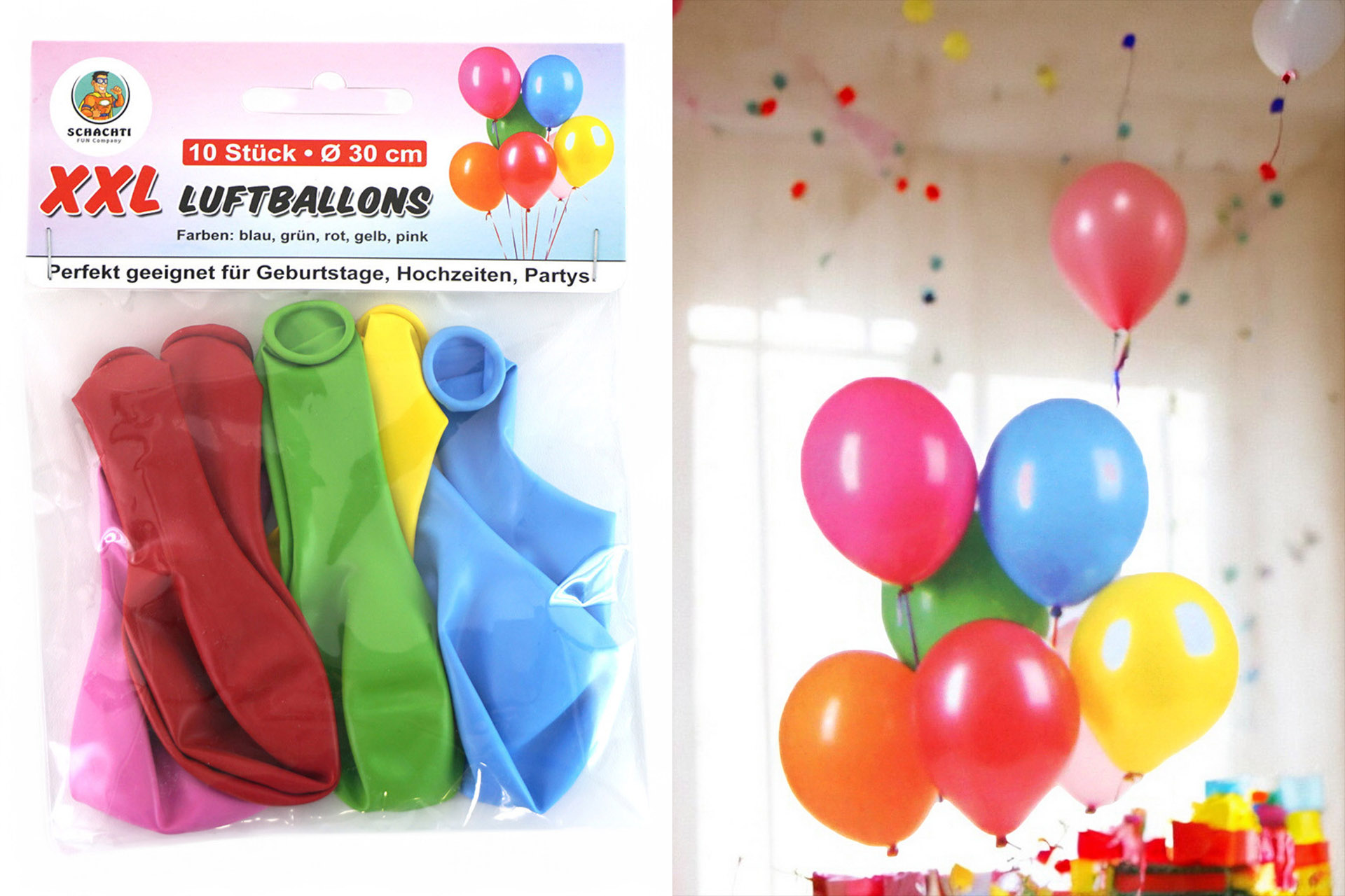 Luftballons bunt, 10er Pack, ø30cm, 5 Farben sortiert