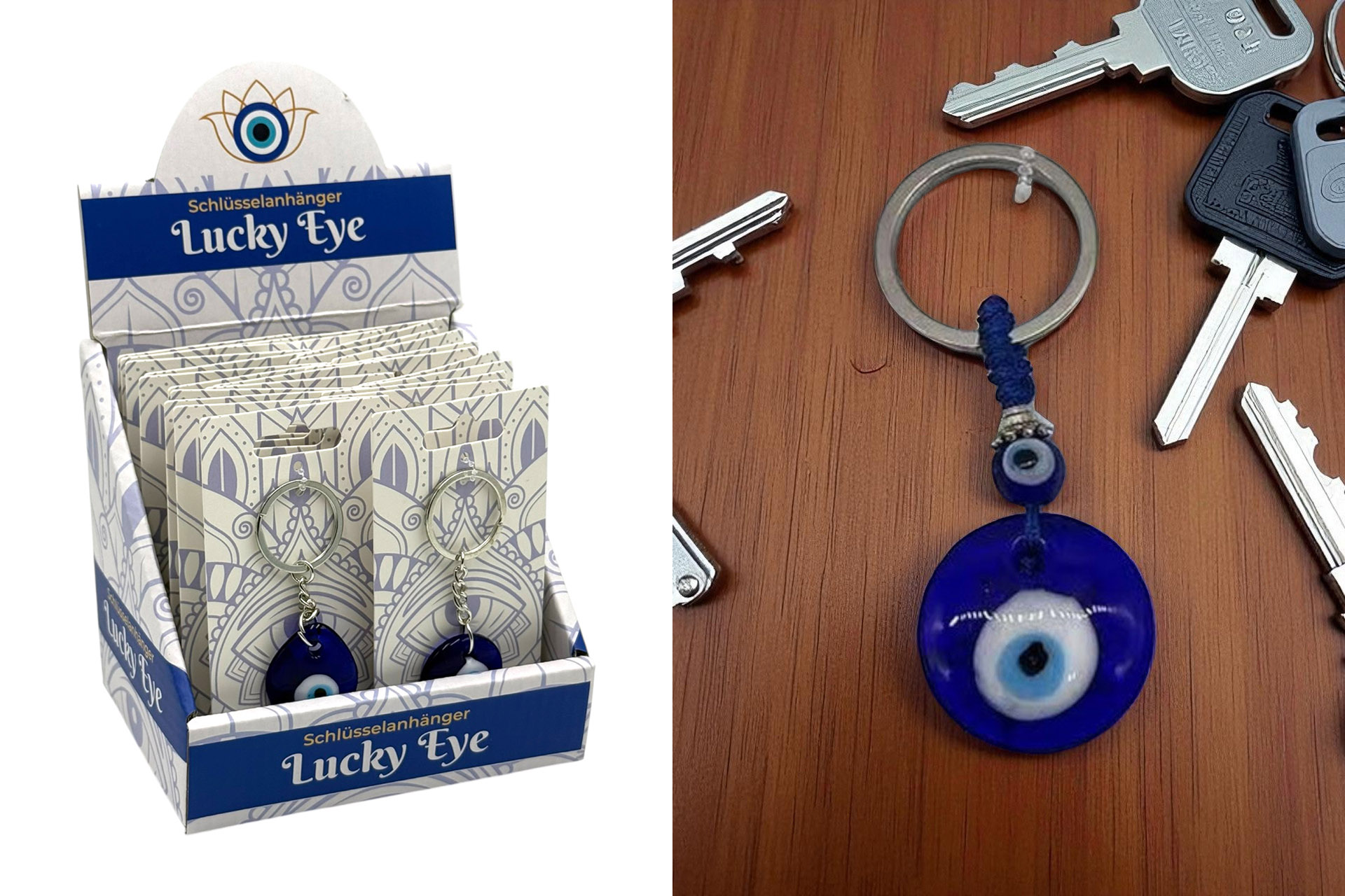 Schlüsselanhänger "Fatimas Auge", 8,3x3x1cm, 2 Designs, im Display