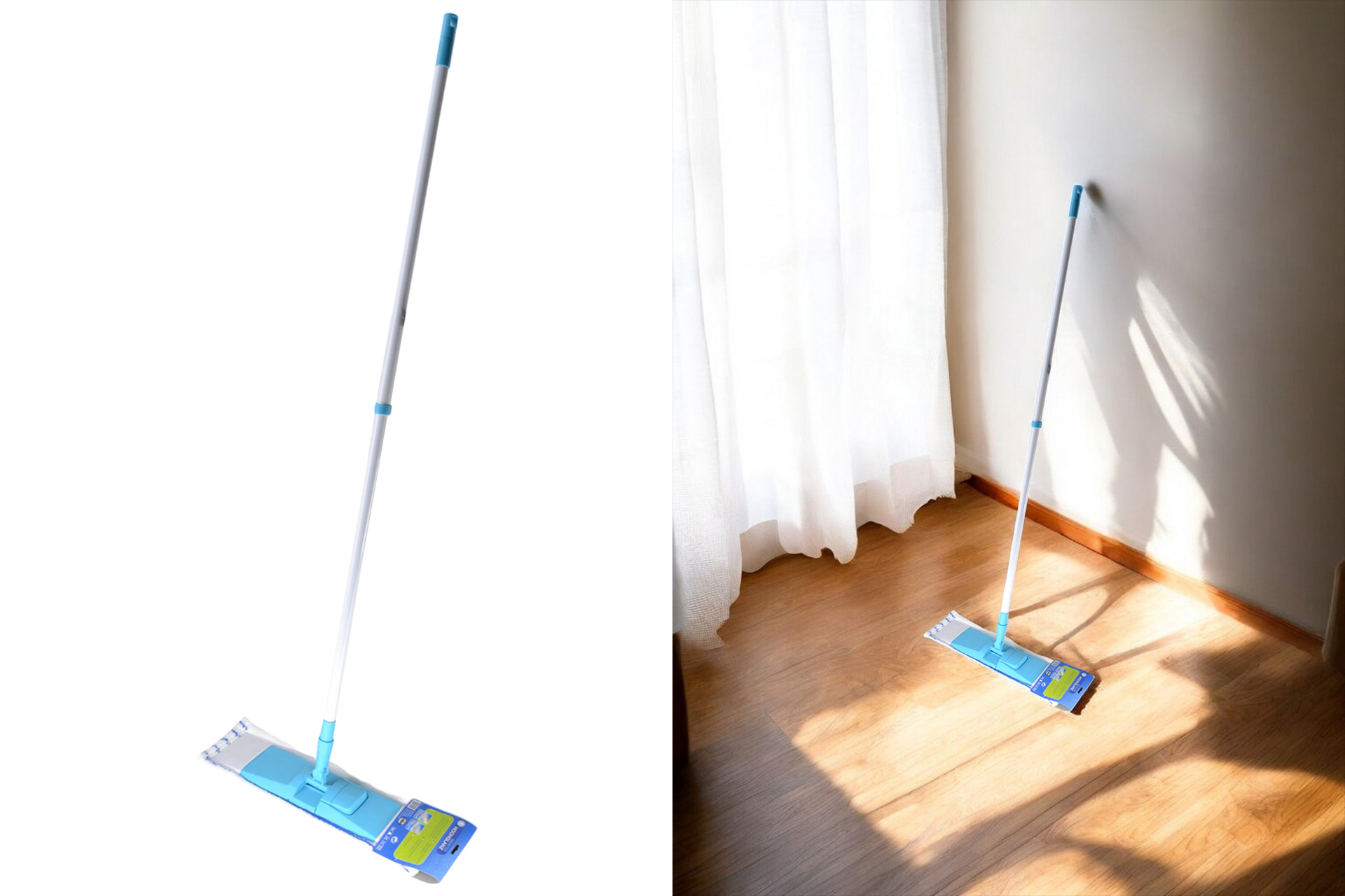 Bodenwischer-Komplett Set Mikrofaser blau/weiß gestreift, 42x9,5cm