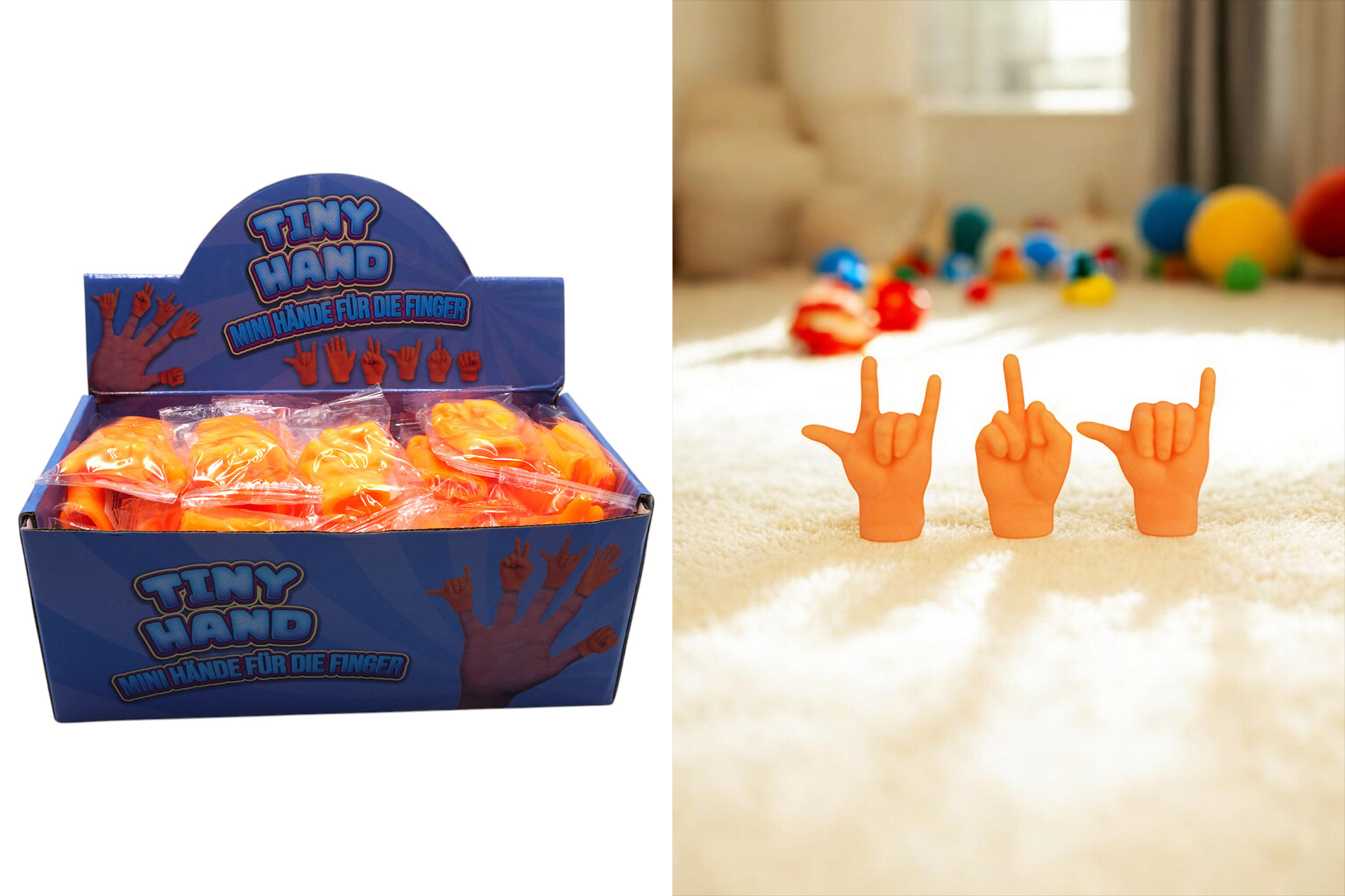 Fingerpuppen Hände Silikon 6 Designs, im Display