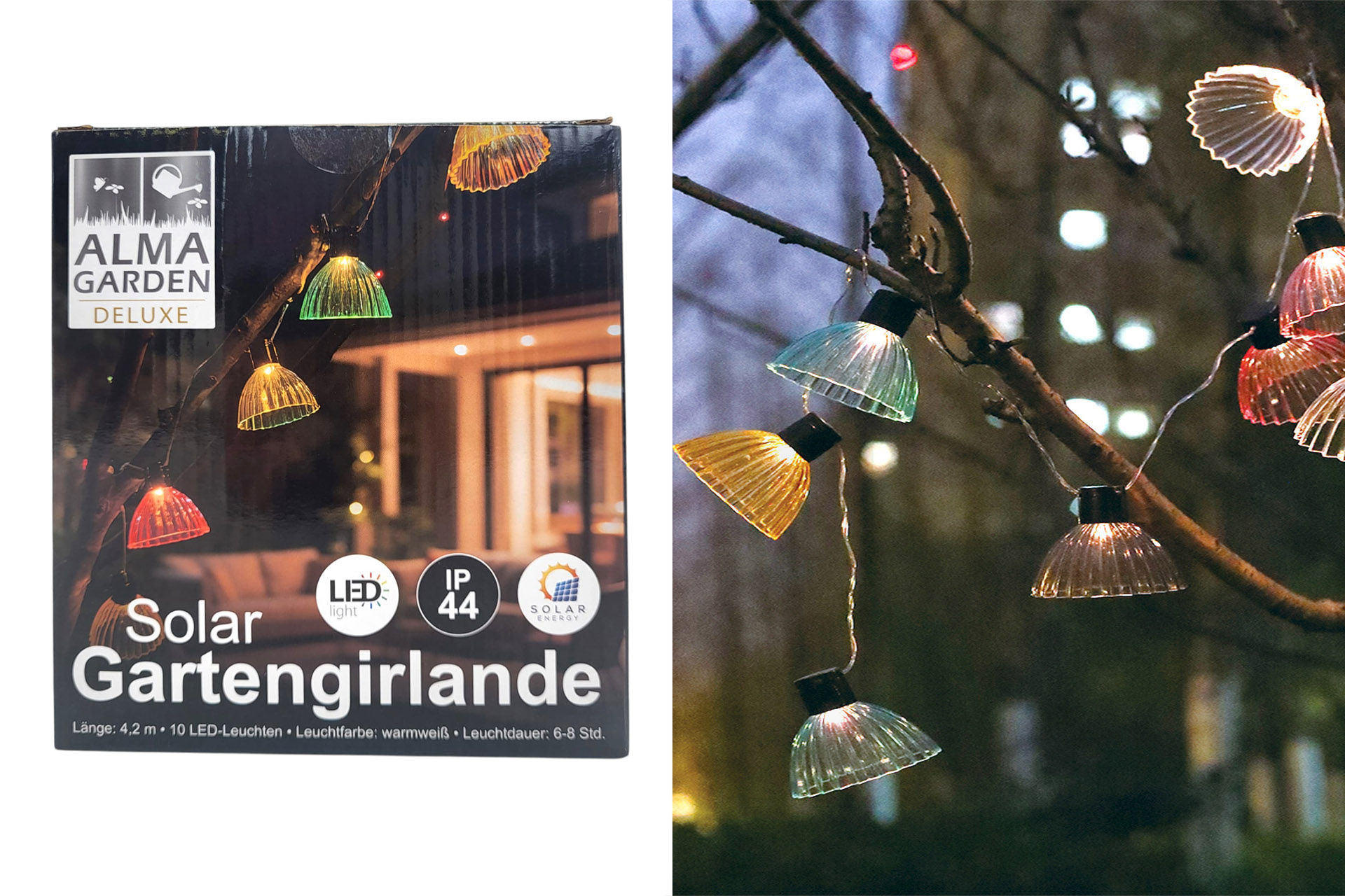 Solar Gartengirlande "Umbrella", 4,2m, IP44, warmweiß