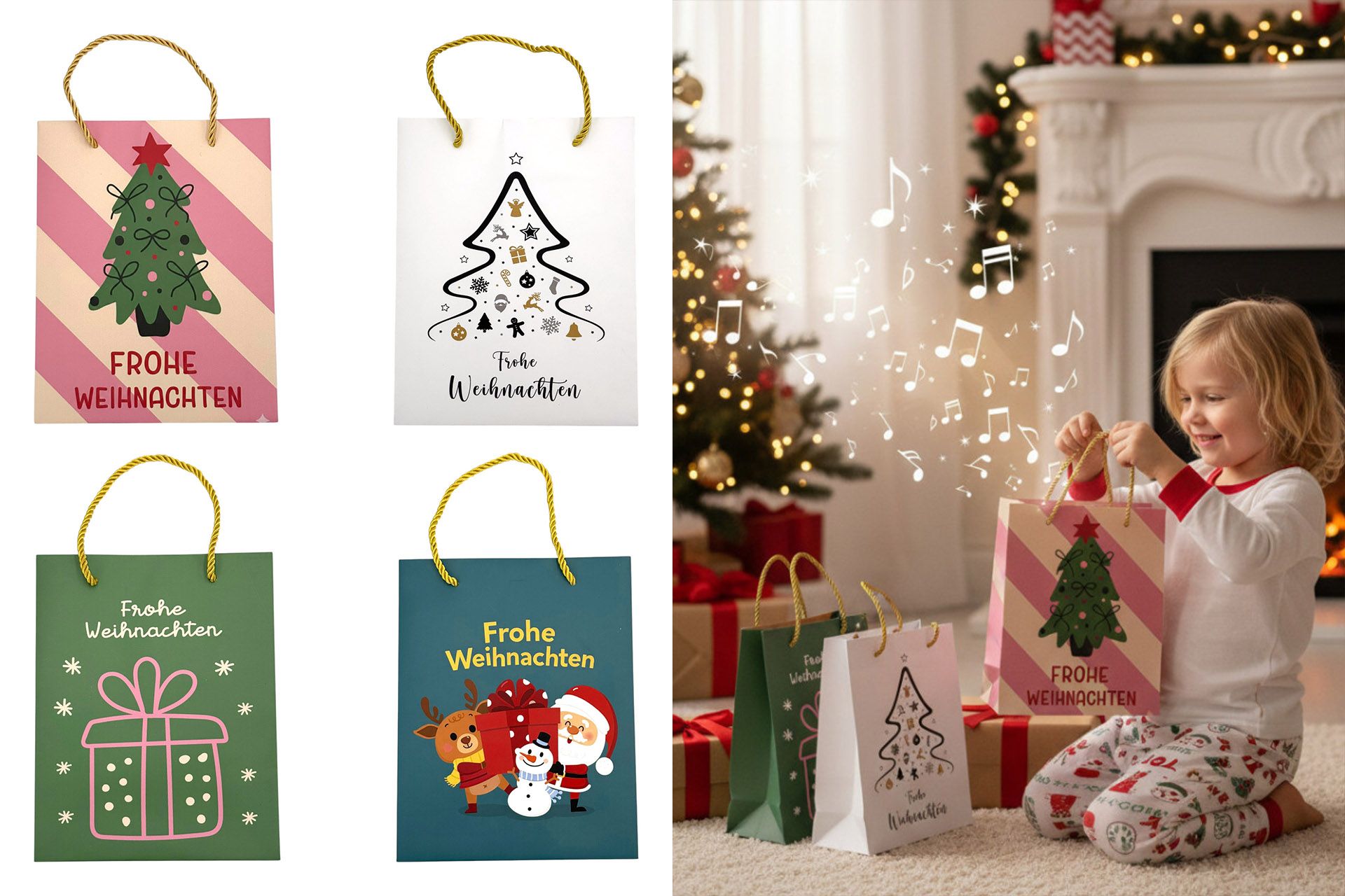 Geschenktüte "Deluxe Weihnachten" mit Musik, 18x23x10cm, 4 Designs