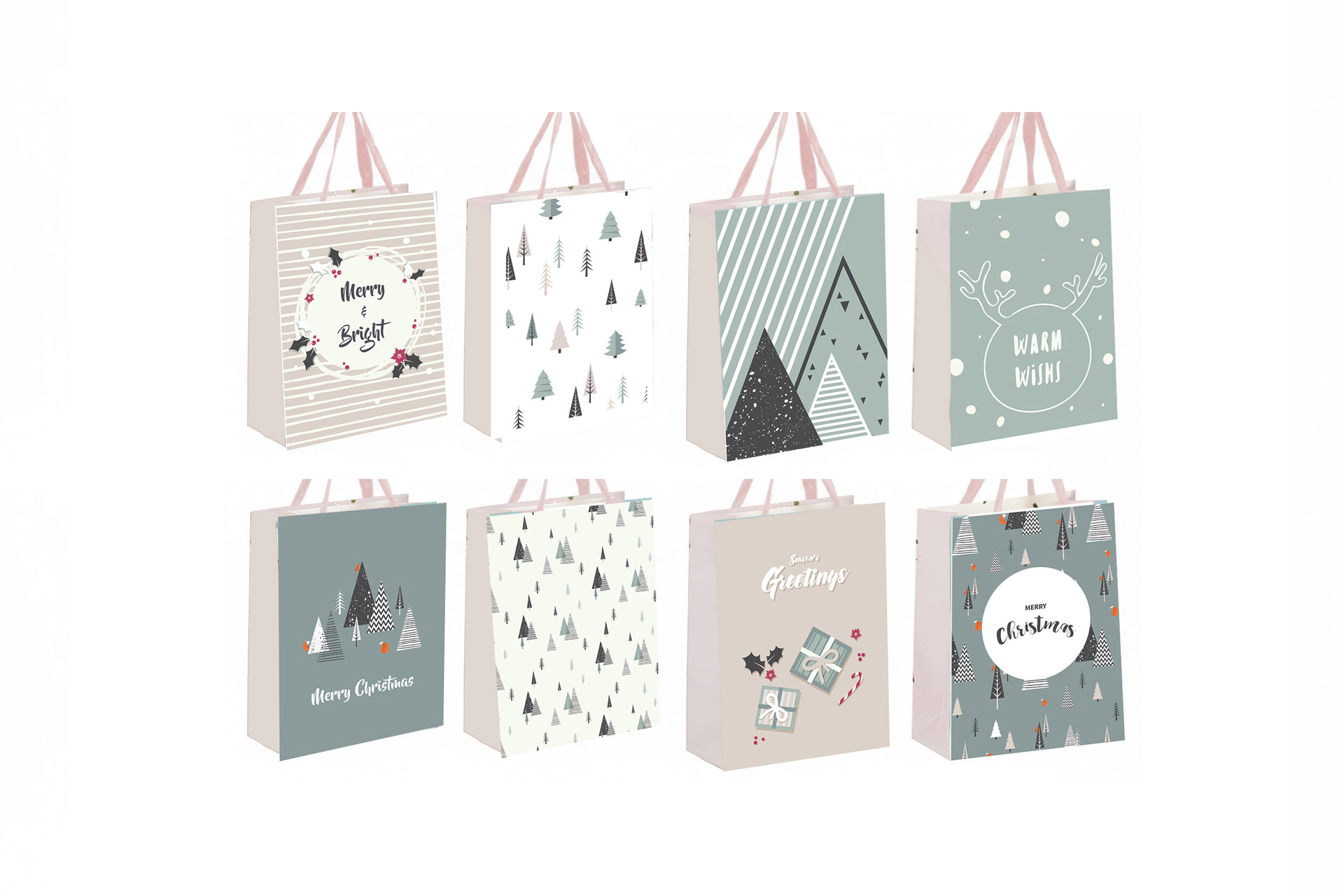 Geschenktüte Weihnachten "Bäume-Mix" 18x23x10cm, 8 Designs