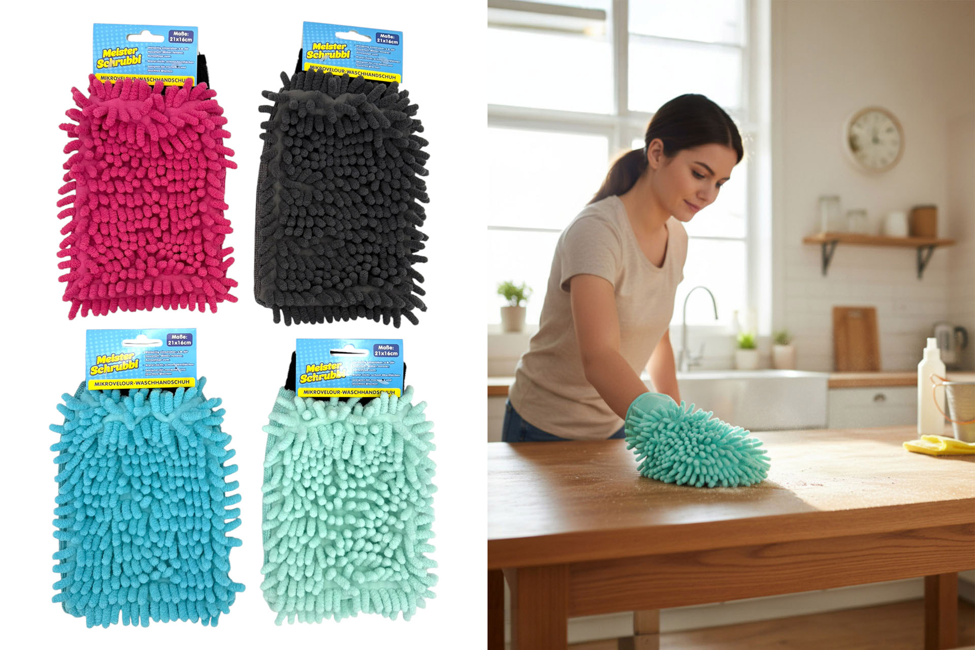 Waschhandschuh Mikrovelour 21x16cm, 4 Farben