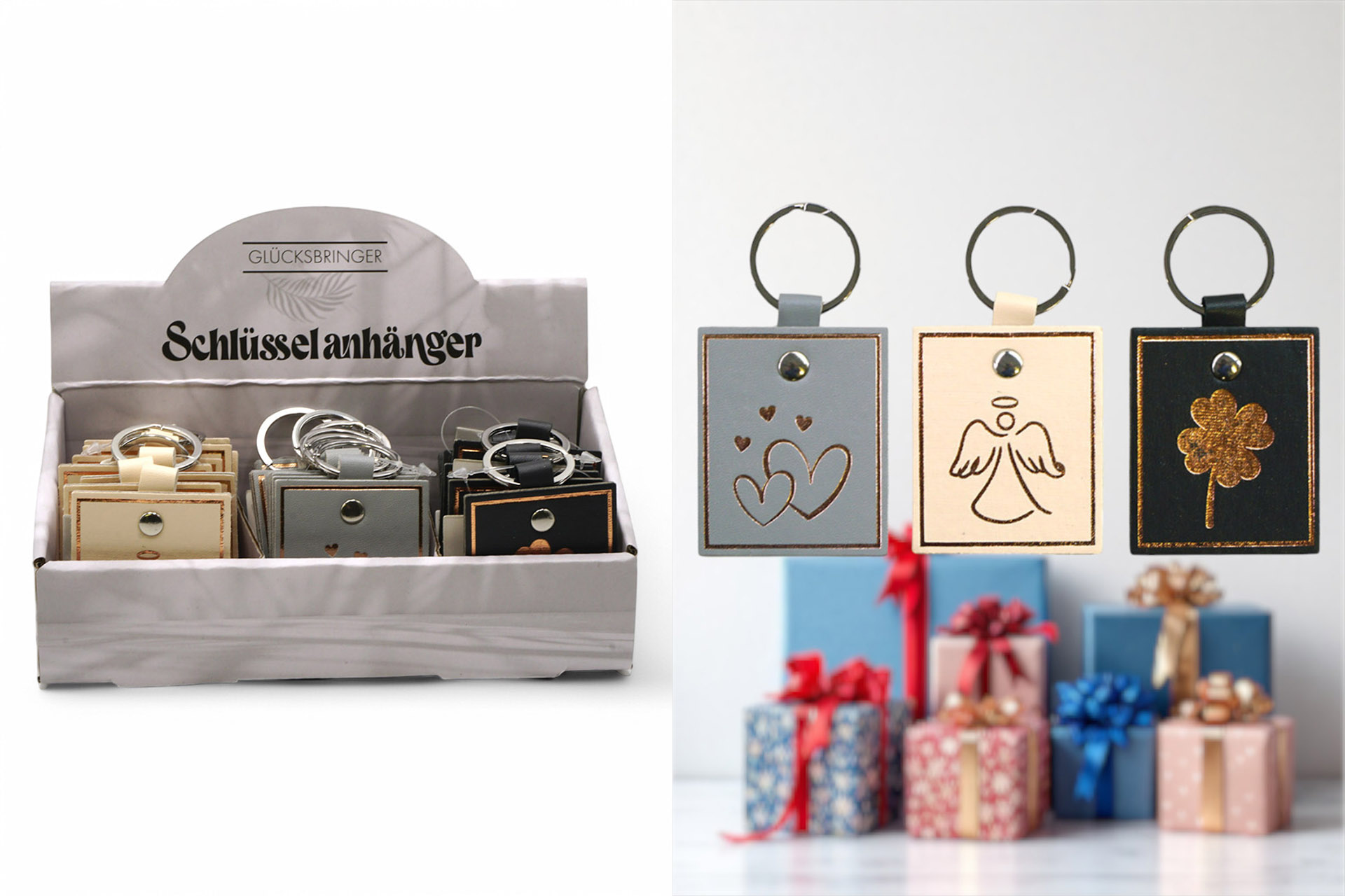 Schlüsselanhänger mit Spruch "Glücksbringer", 3 Designs, im Display