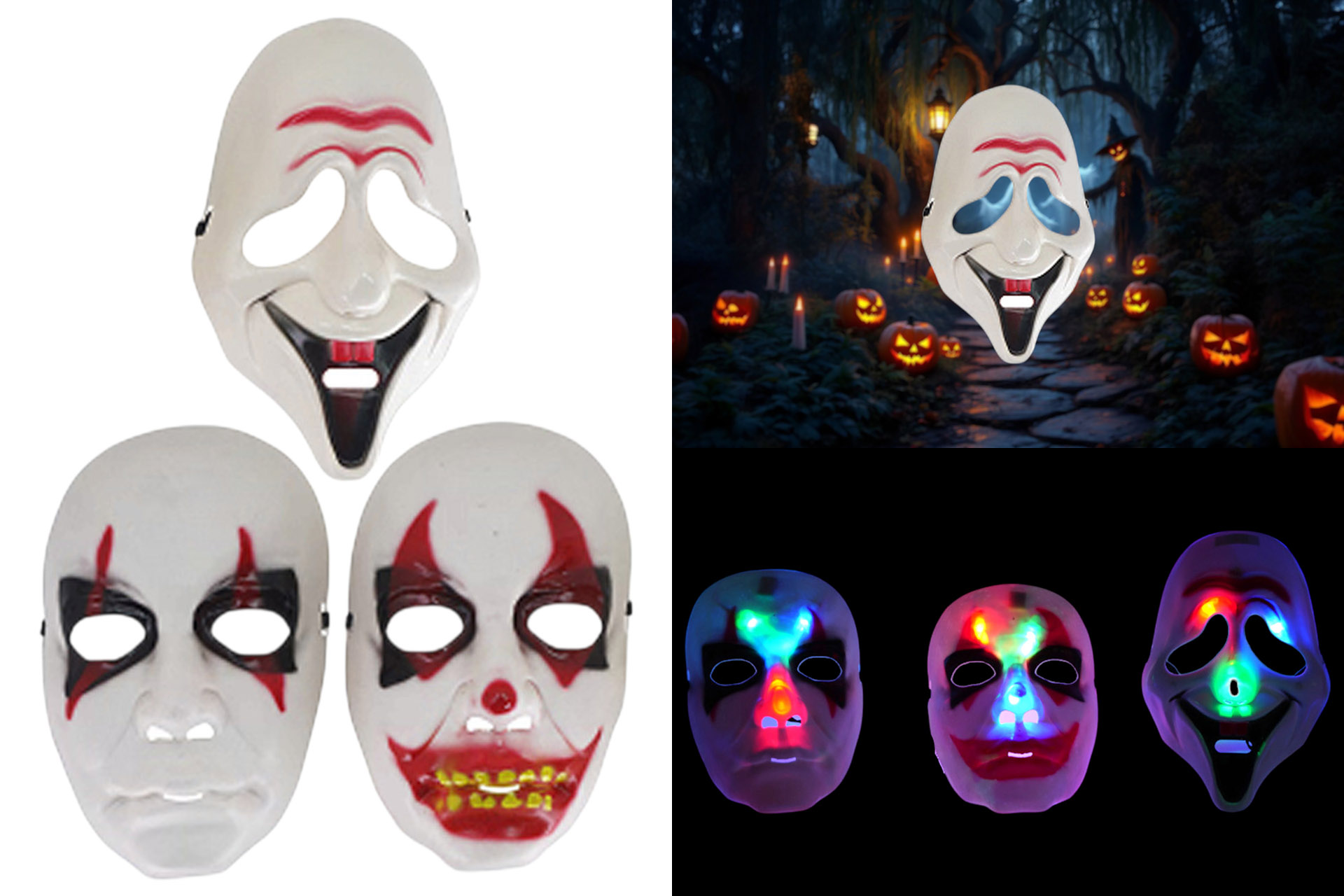 LED Halloween Maske "Scream", 3 LEDs, 24x16,5cm, farbwechsel