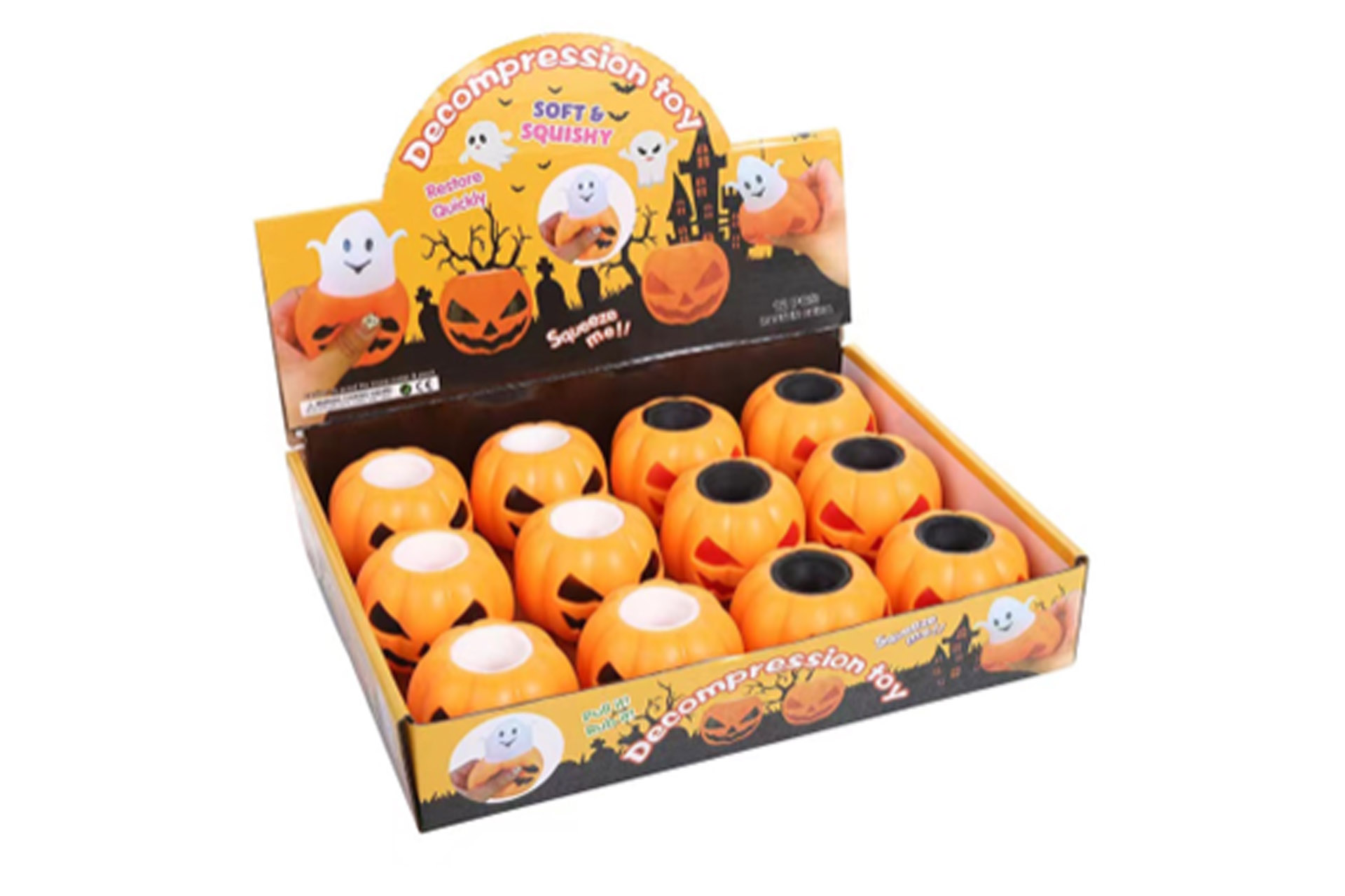 Quetschball Anti-Stress Halloween "Pumpkin Ghost" 2 Farben, Display