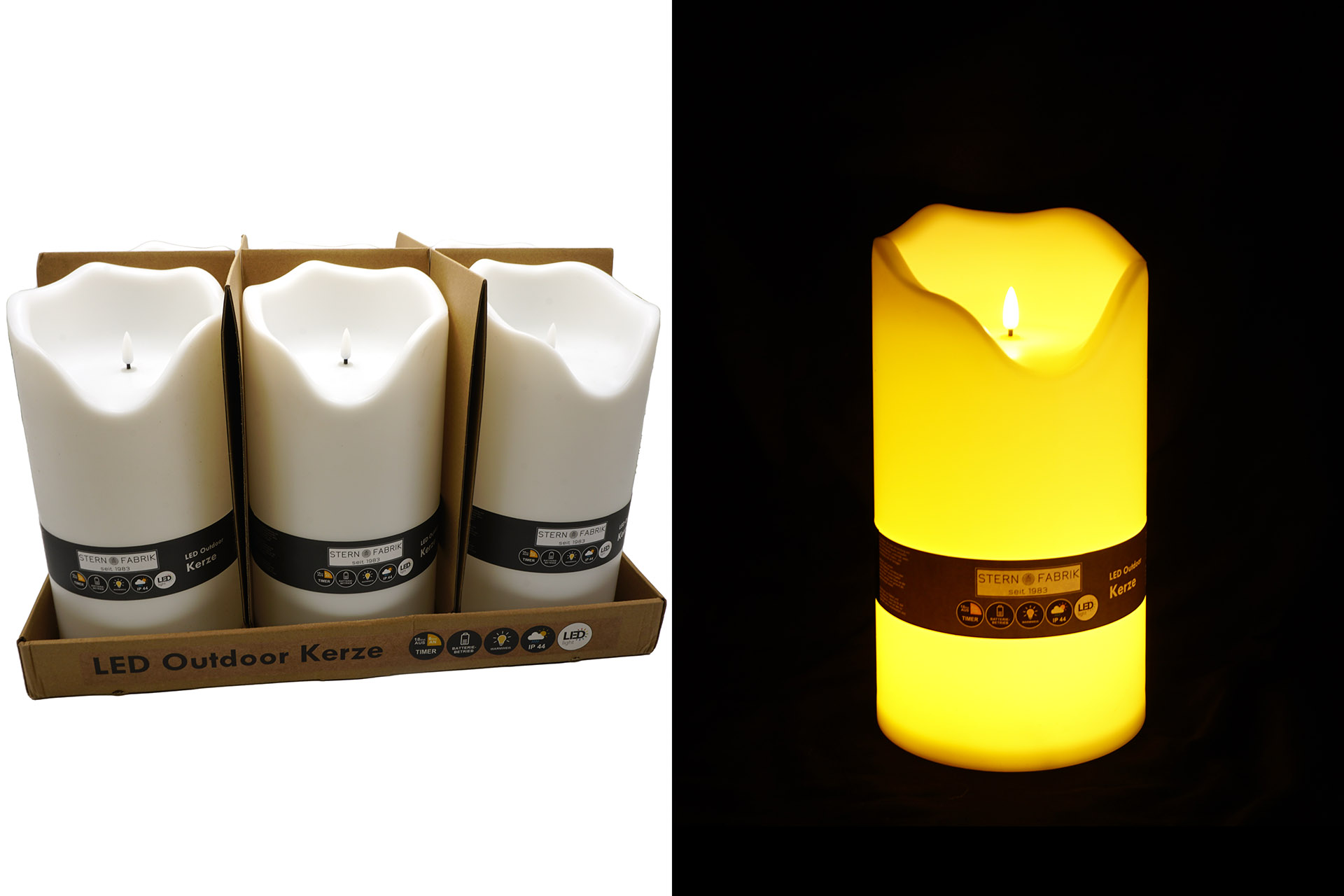 LED Outdoor Kerze, 30x16x16cm, mit Timer, weiß, 2 LED, im Display