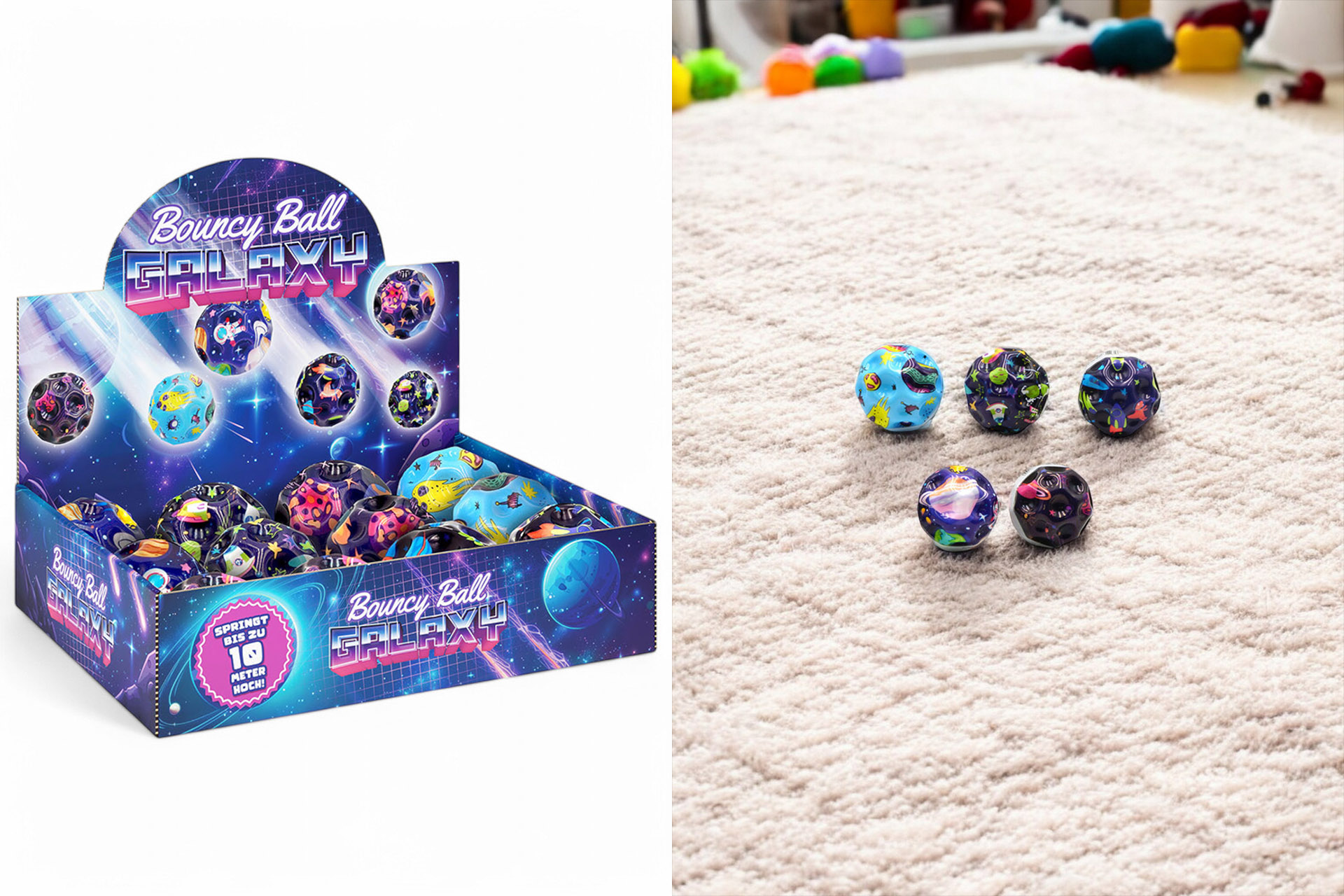 Bouncy Ball "Galaxy", Ø 6cm, 6 Designs, im Display