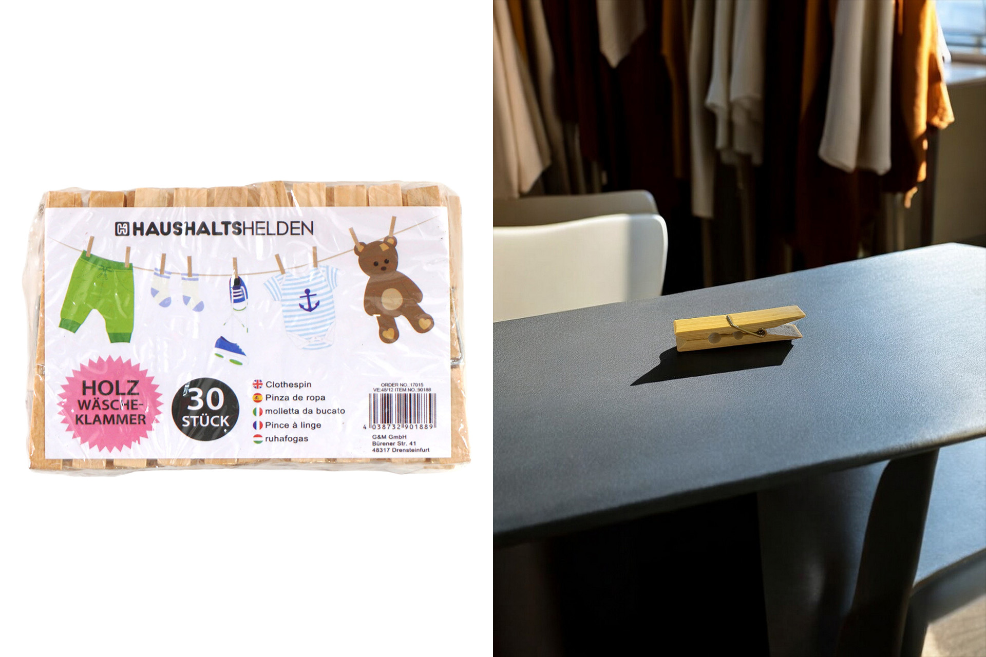 Wooden clothespins 30pcs
