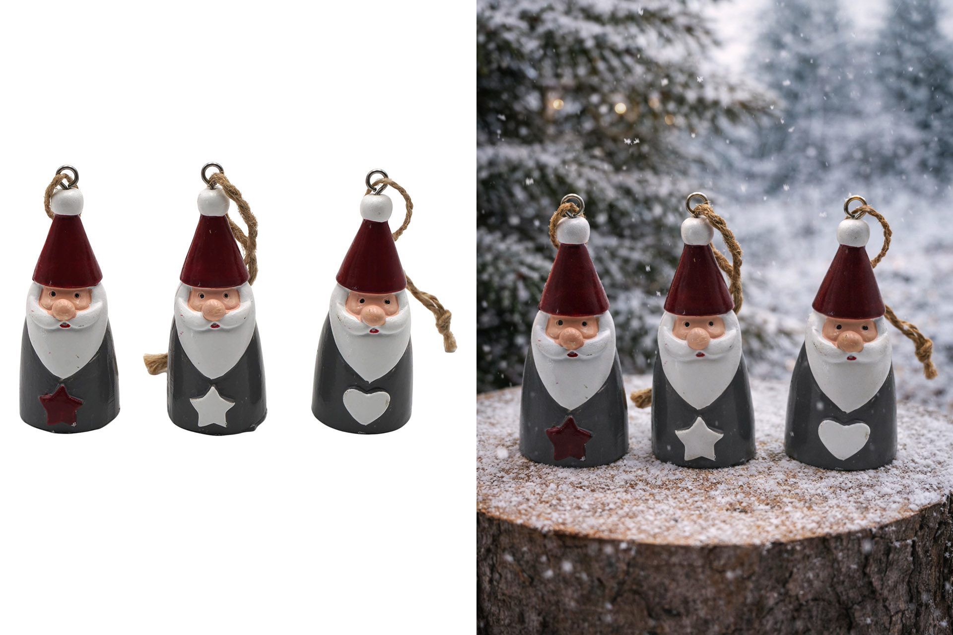 Weihnachtsdeko Polyresin "Nikoläuse" mit Juteband, 7x3cm, 3 Designs