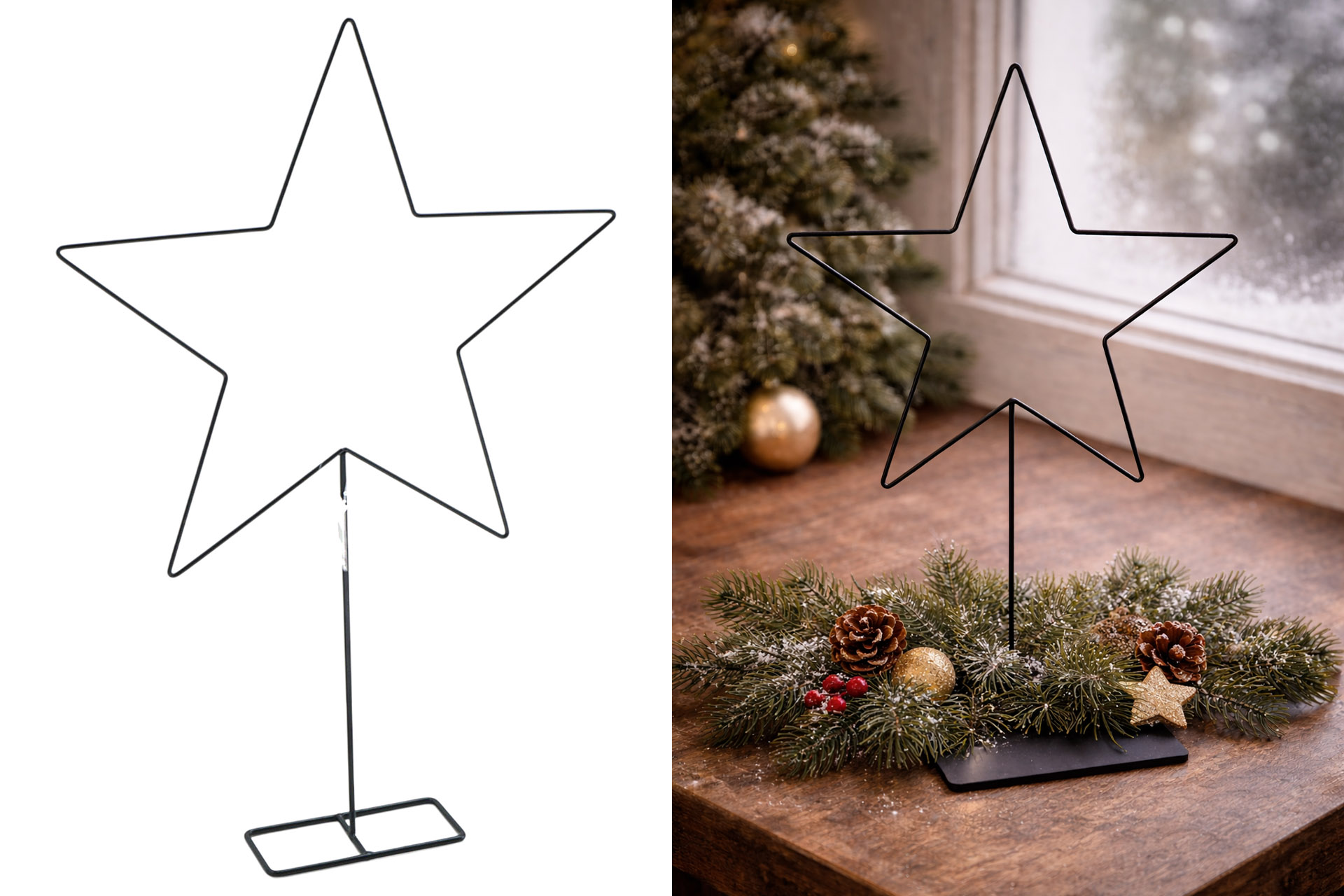 Weihnachtsdeko Metall "Stern mit Standfuß" schwarz, 50cm