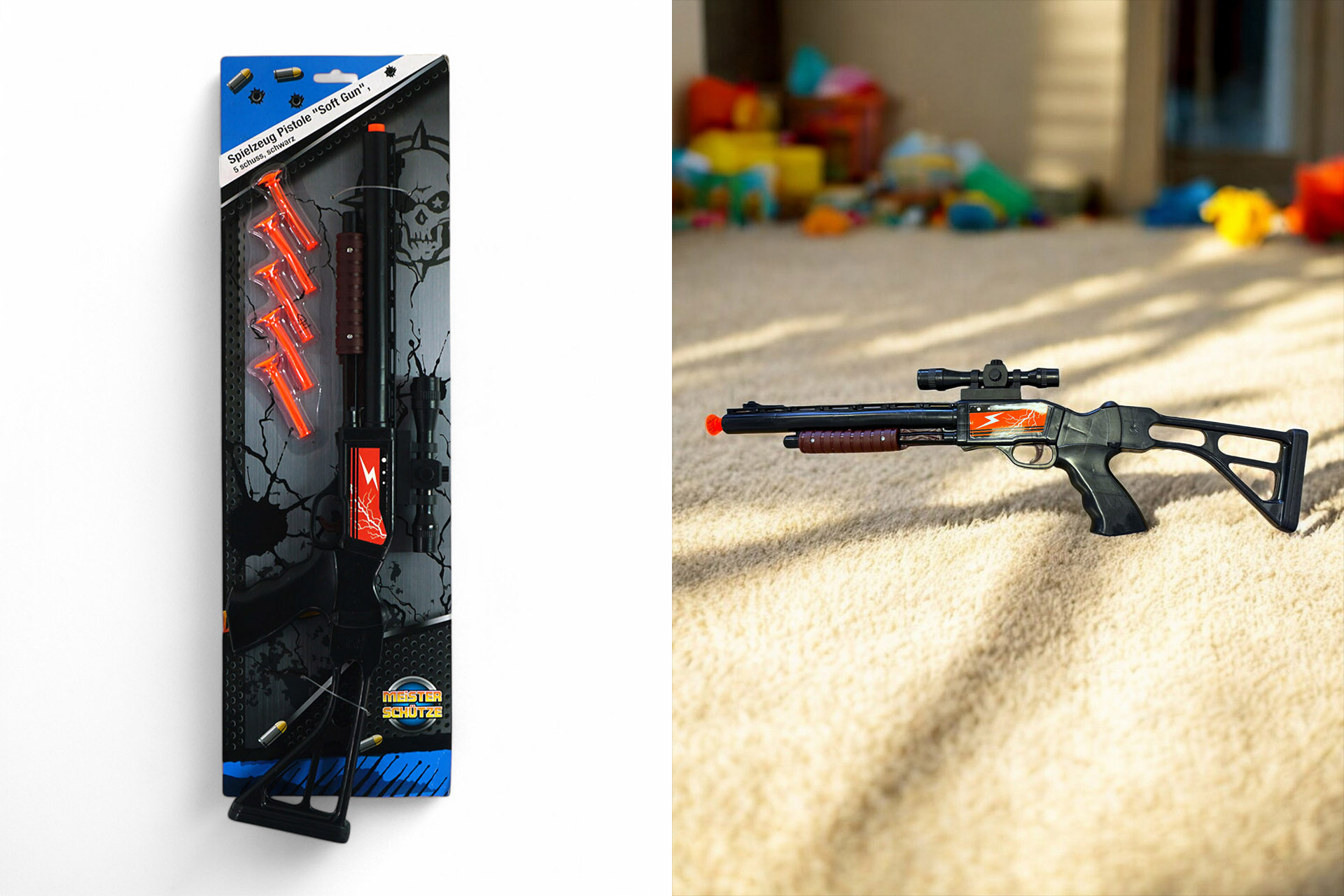 Spielzeug Pistole "Soft Gun", 5 Schuss, schwarz