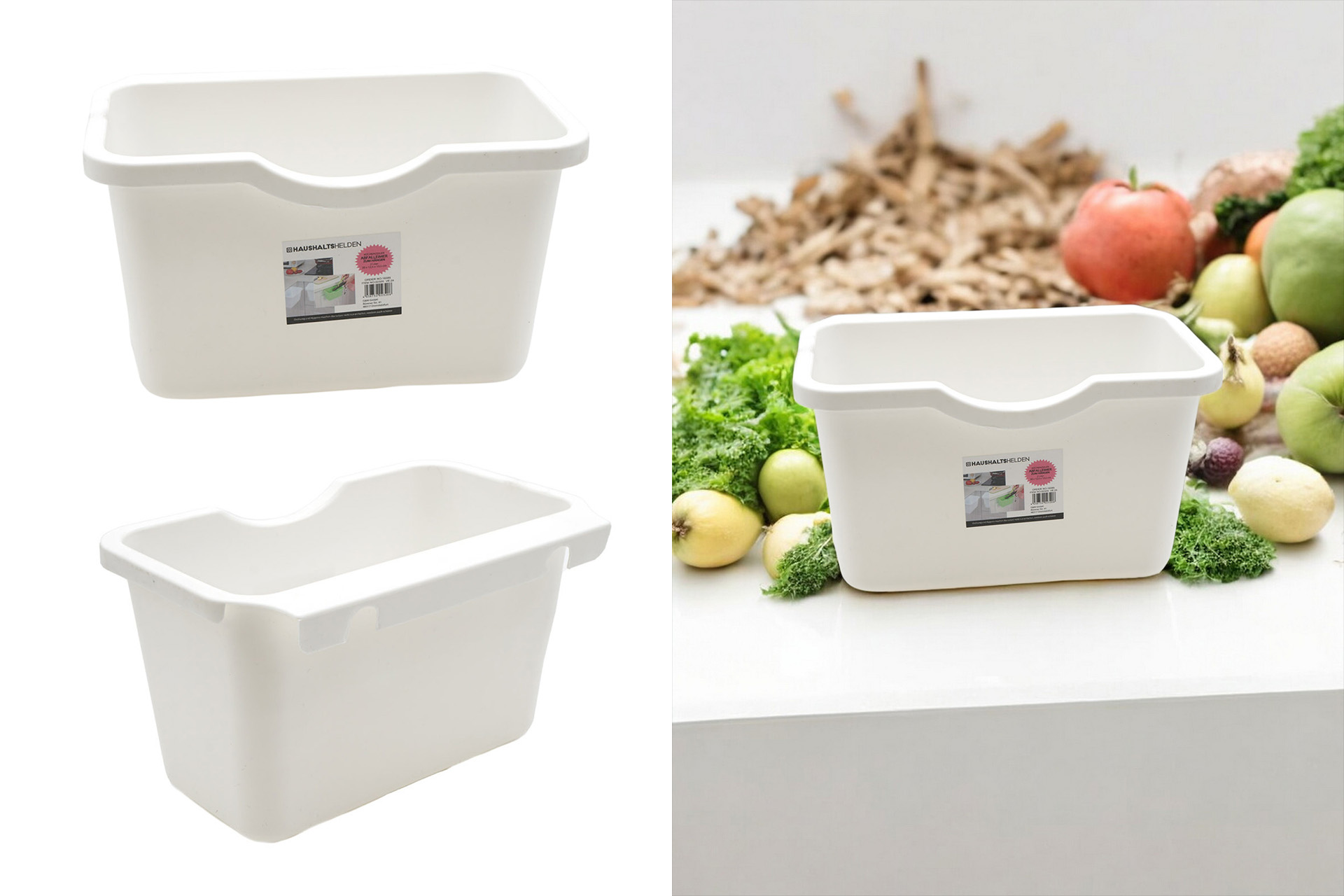 Abfalleimer Küchenzeile mit Halterung, 20x12,5x13,5cm, 2L, weiß