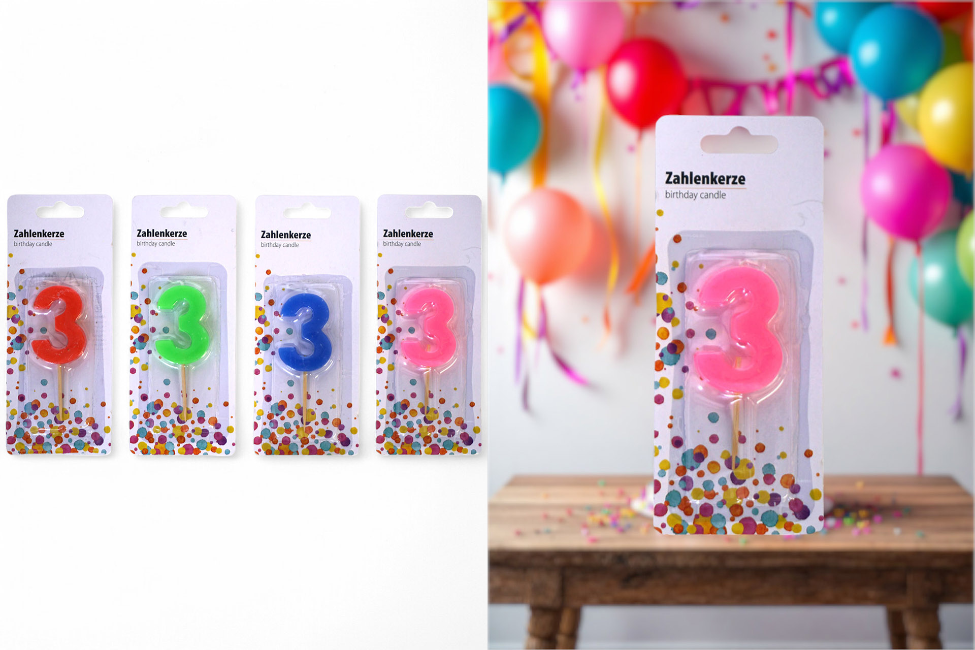 Birthday candle on wooden stick "3"