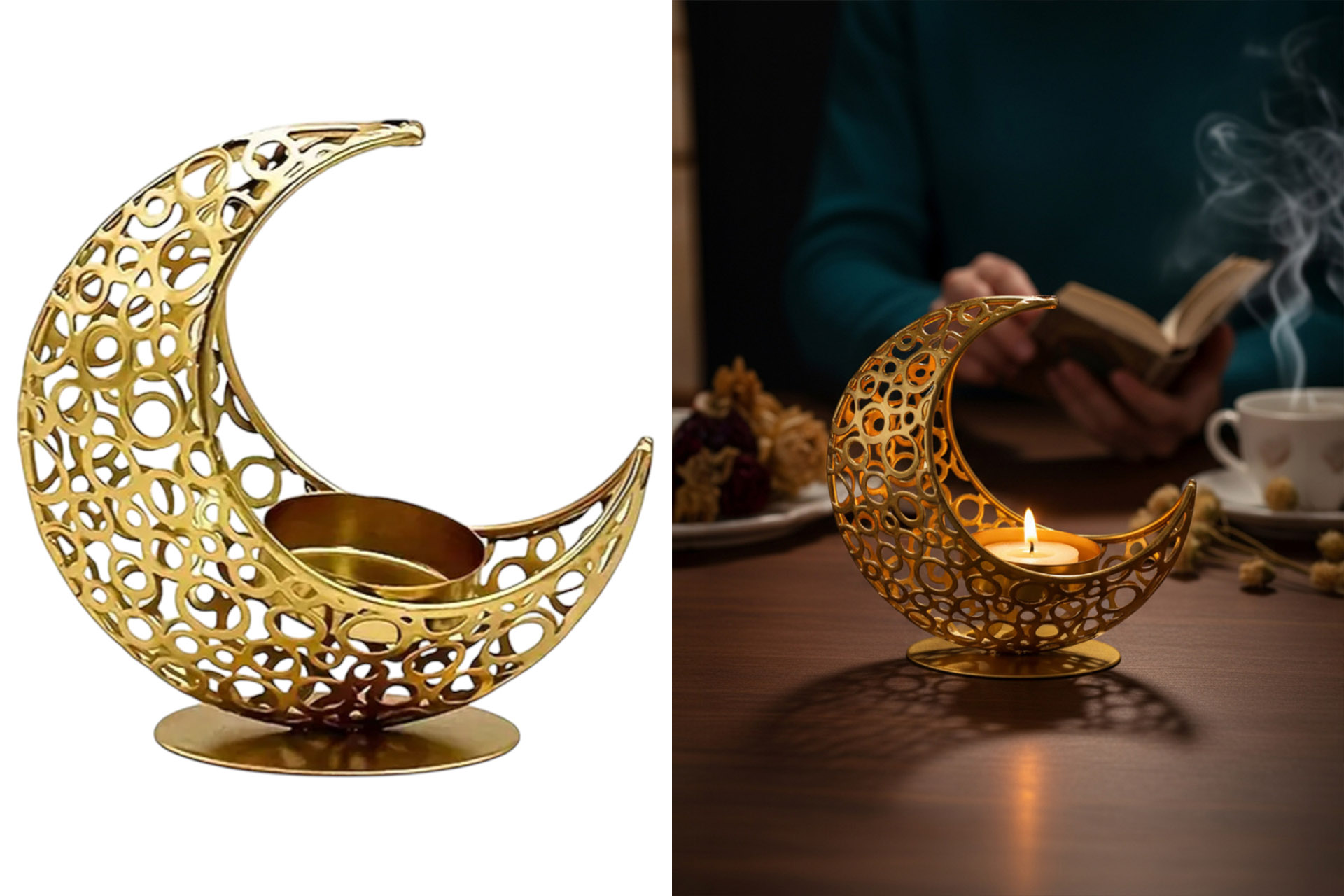 Kerzenhalter Ramadan "Mond", gold, 10x10x7cm