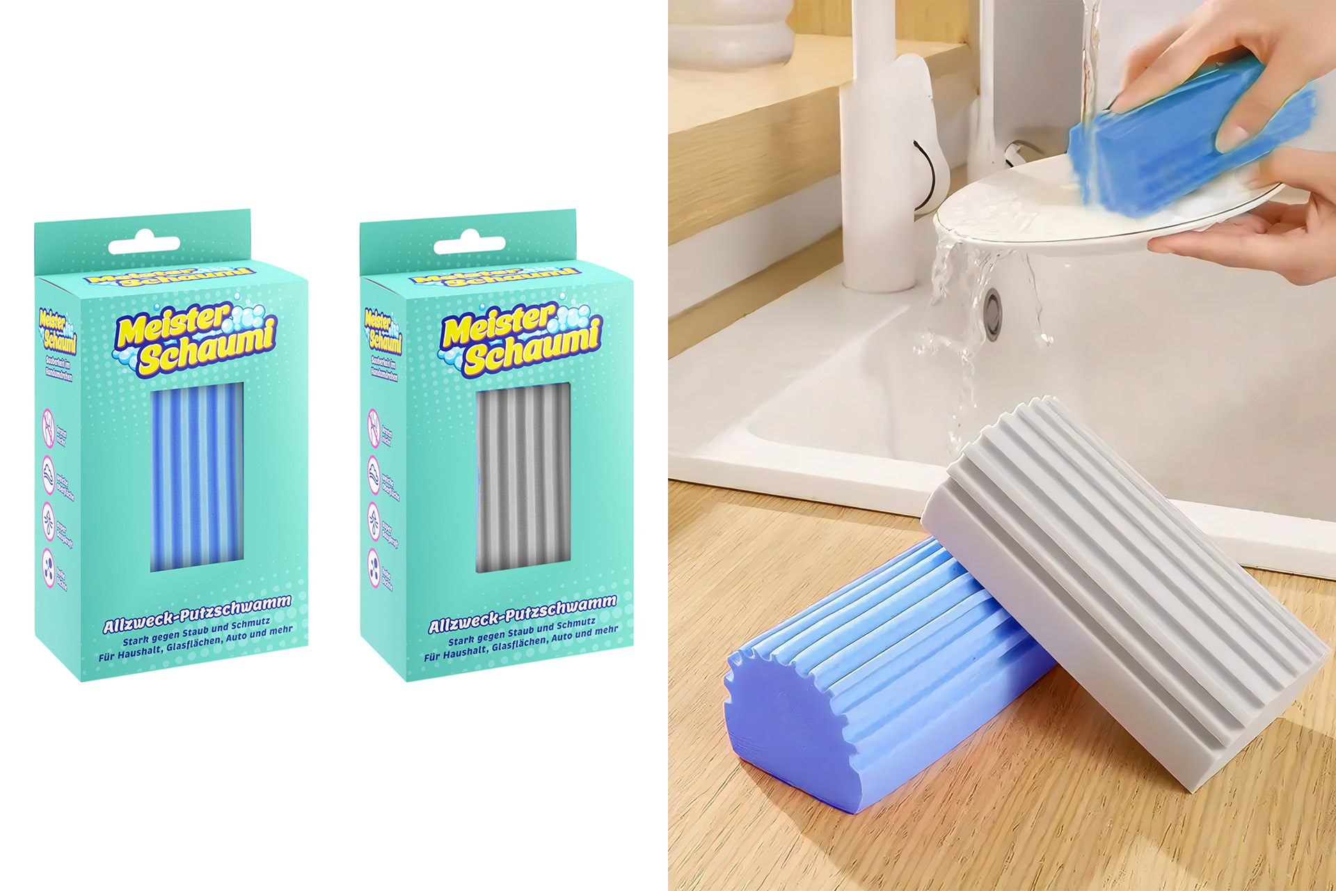Putzschwamm/Küchenschwamm "Meister Schaumi", 10,5x5,5x4,5cm, 2 Farben