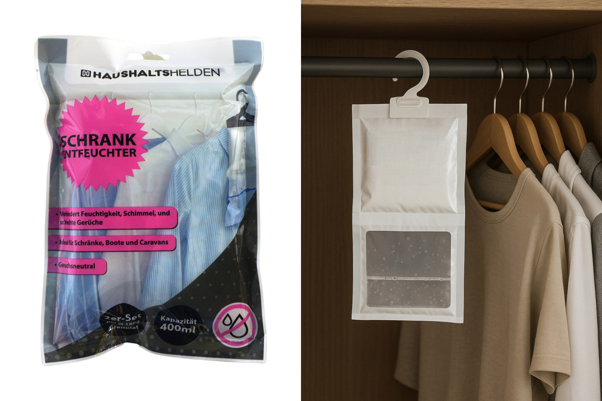 Luftentfeuchter für Kleiderschrank, 2er-Set je 180g