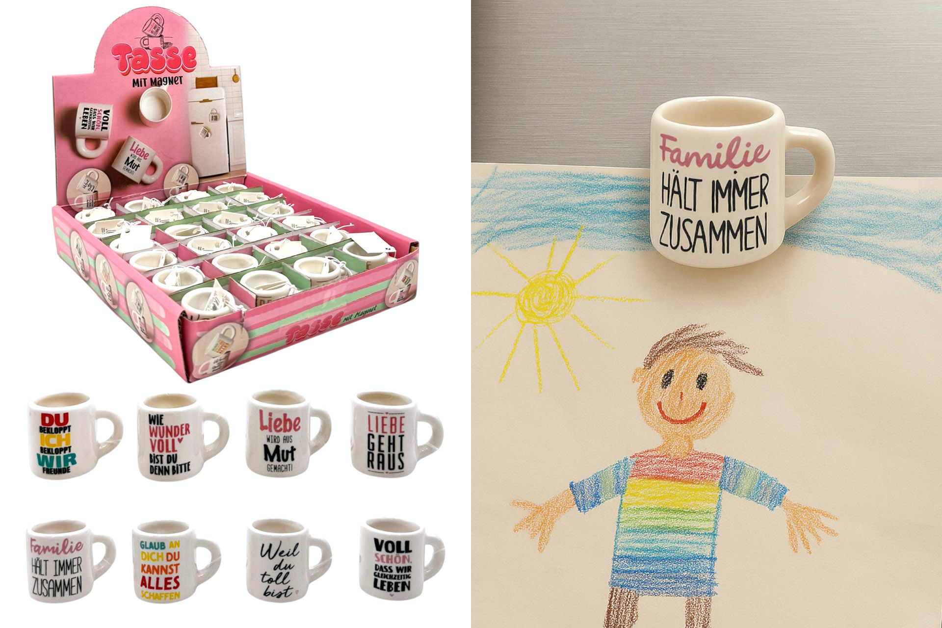 Mini Tasse mit Magnet, 3x4x3cm, 8 Designs, im Display