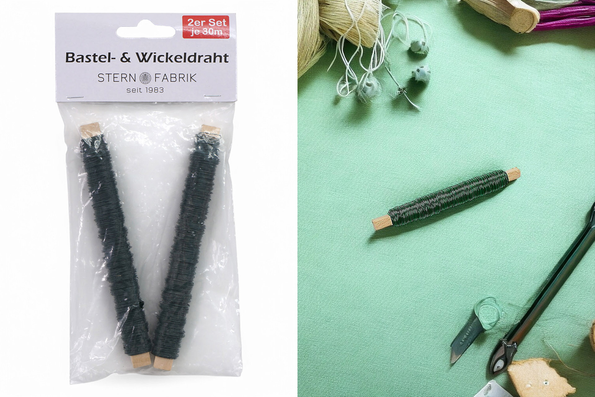 Bastel- und Wickeldraht grün, 2er Set, 30m