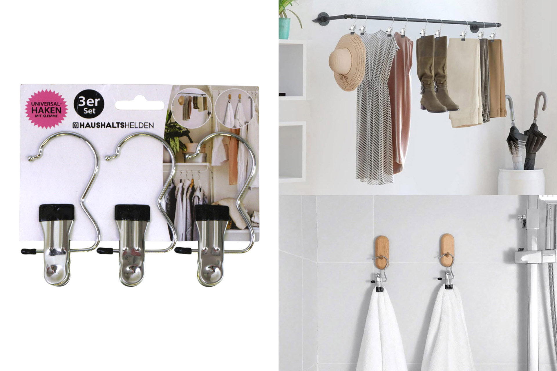 Universalhaken mit Klemme, 3er, 11x5x2,5cm