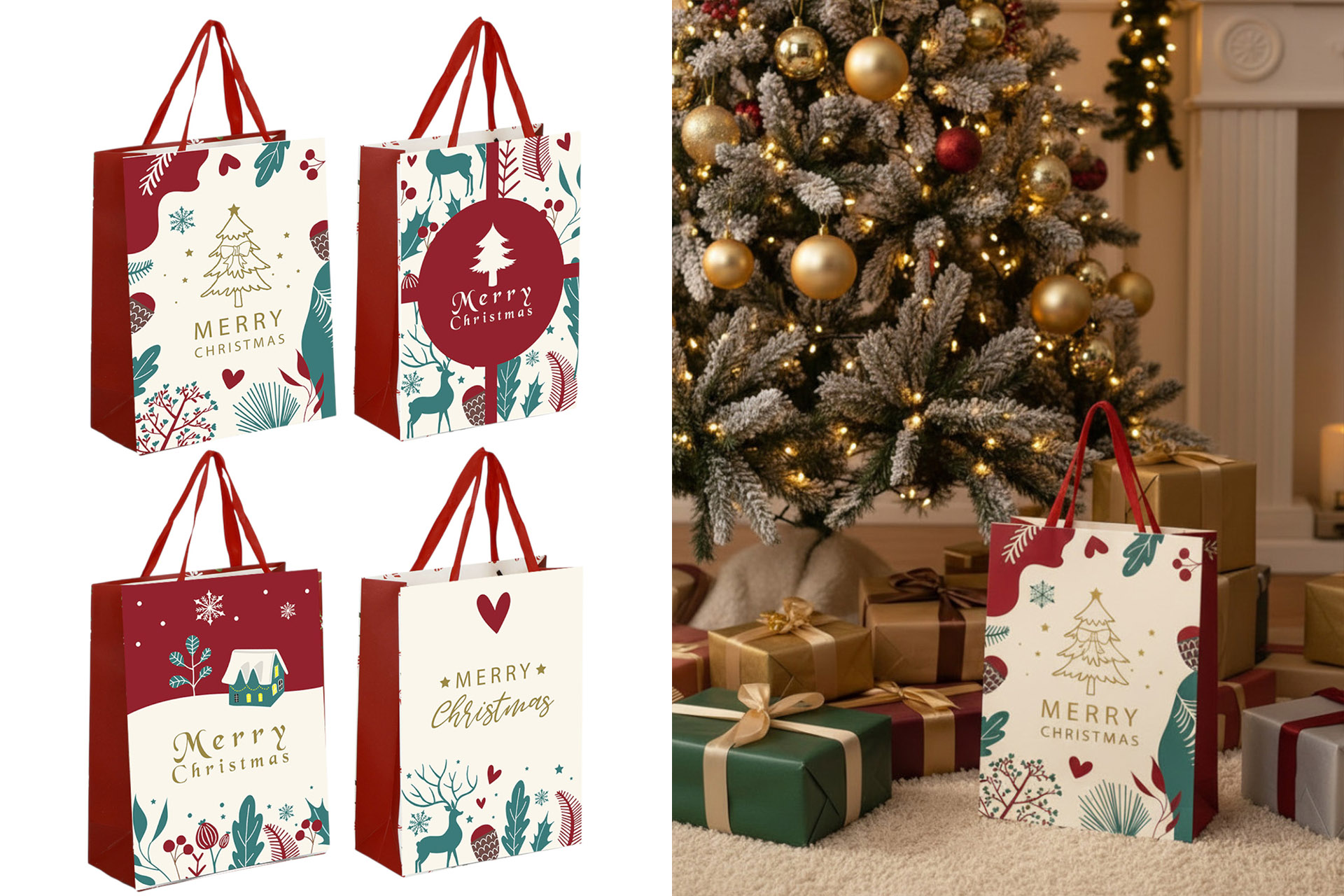 Geschenktüte Frohe Weihnachten "Weihnachts-Mix" 26x32x12cm, 4 Designs