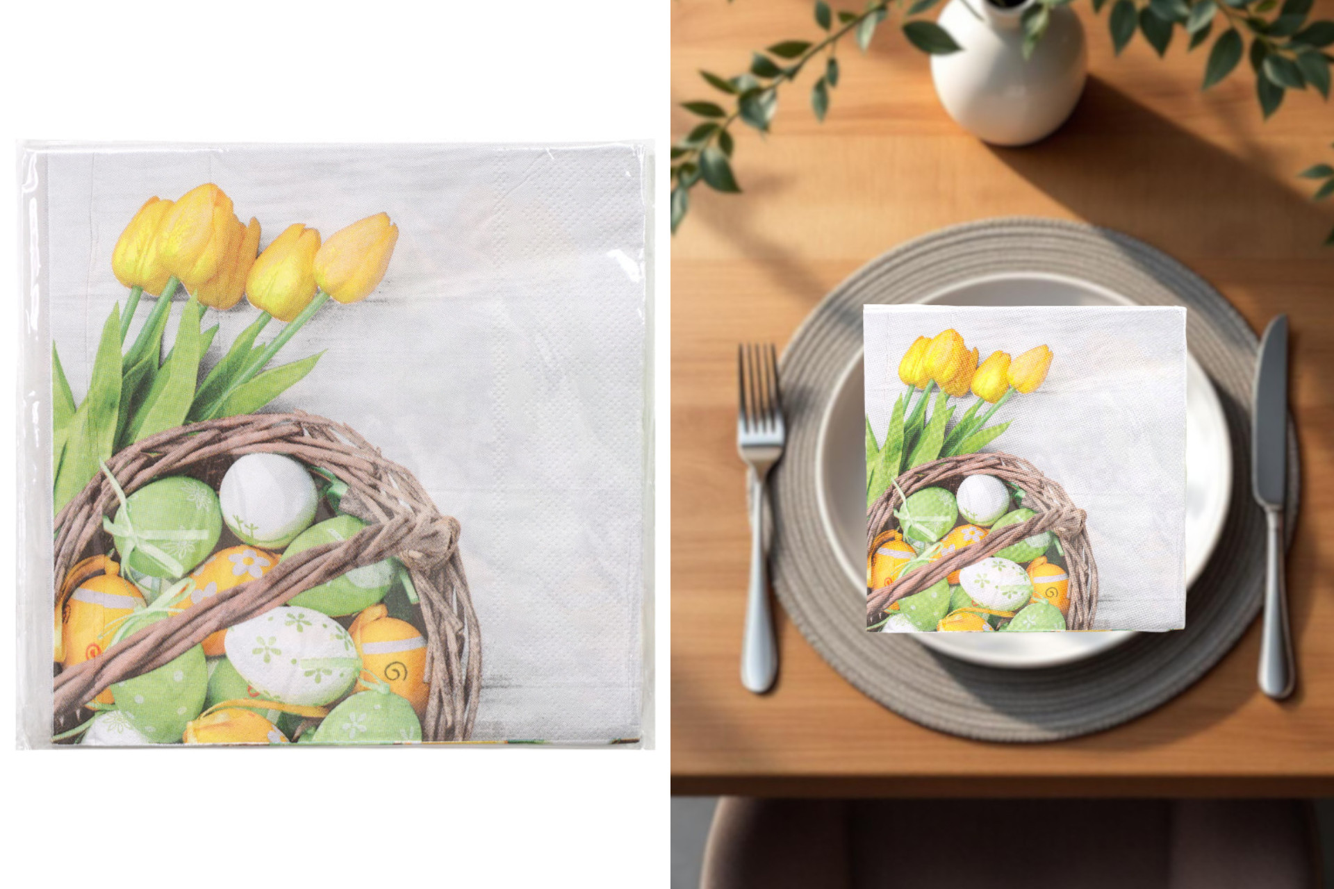 Servietten Ostern "Tulpen" 33x33cm, ¼ Falz, 3-lagig, 20er Pack