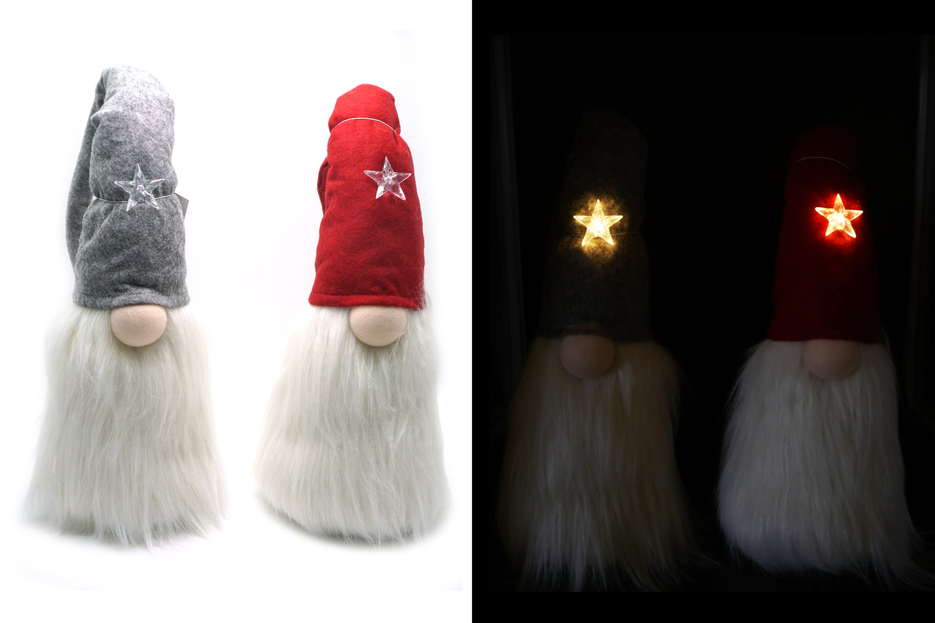 Weihnachtswichtel mit LED-Stern, warmweiß, 65cm, 2 Farben