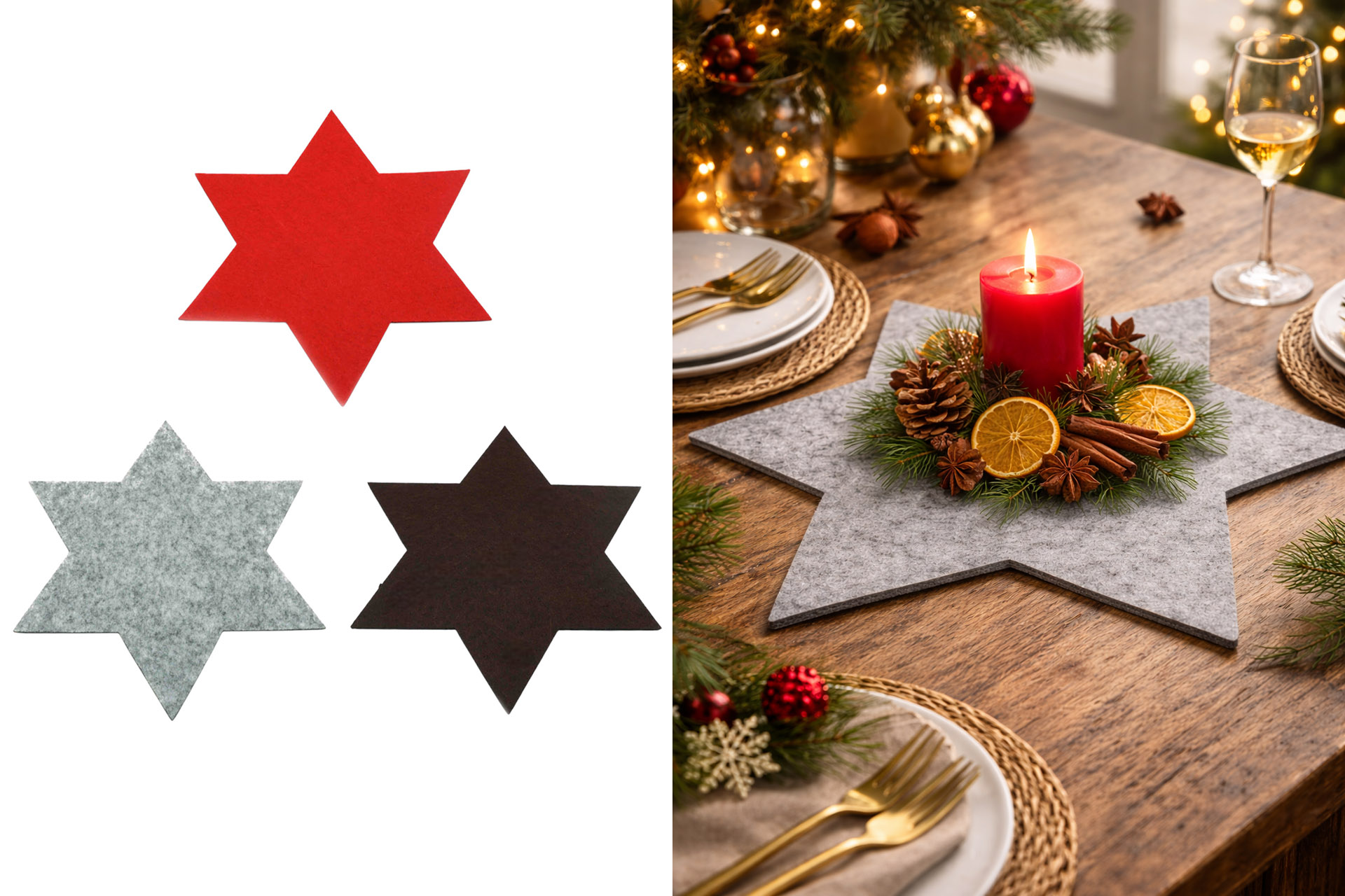 Weihnachtsdeko Filzstern 35cm, 3 Farben