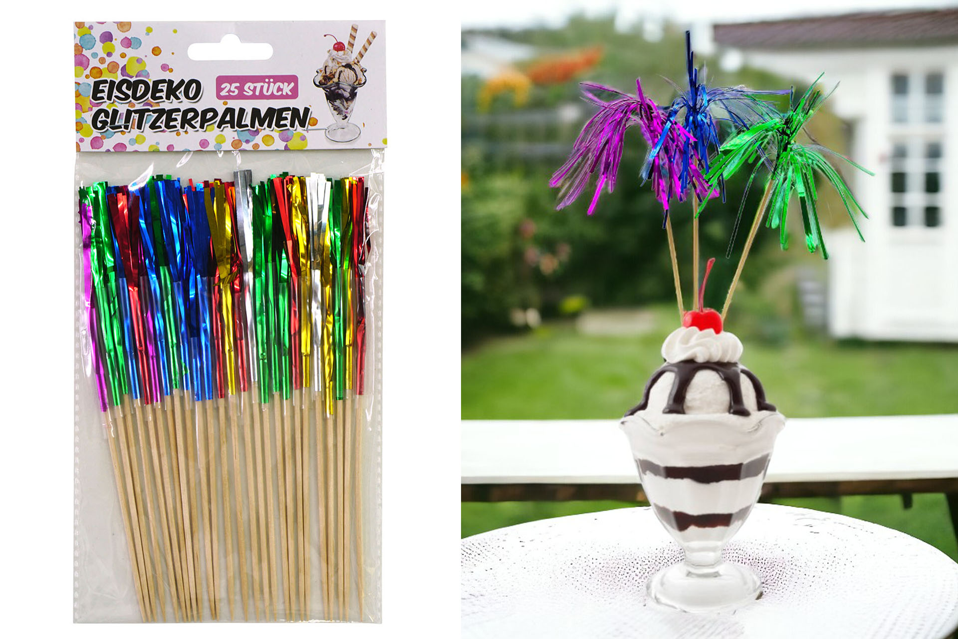 Eisdeko "Glitzerfahne", 25er Set, 16cm, 6 Farben