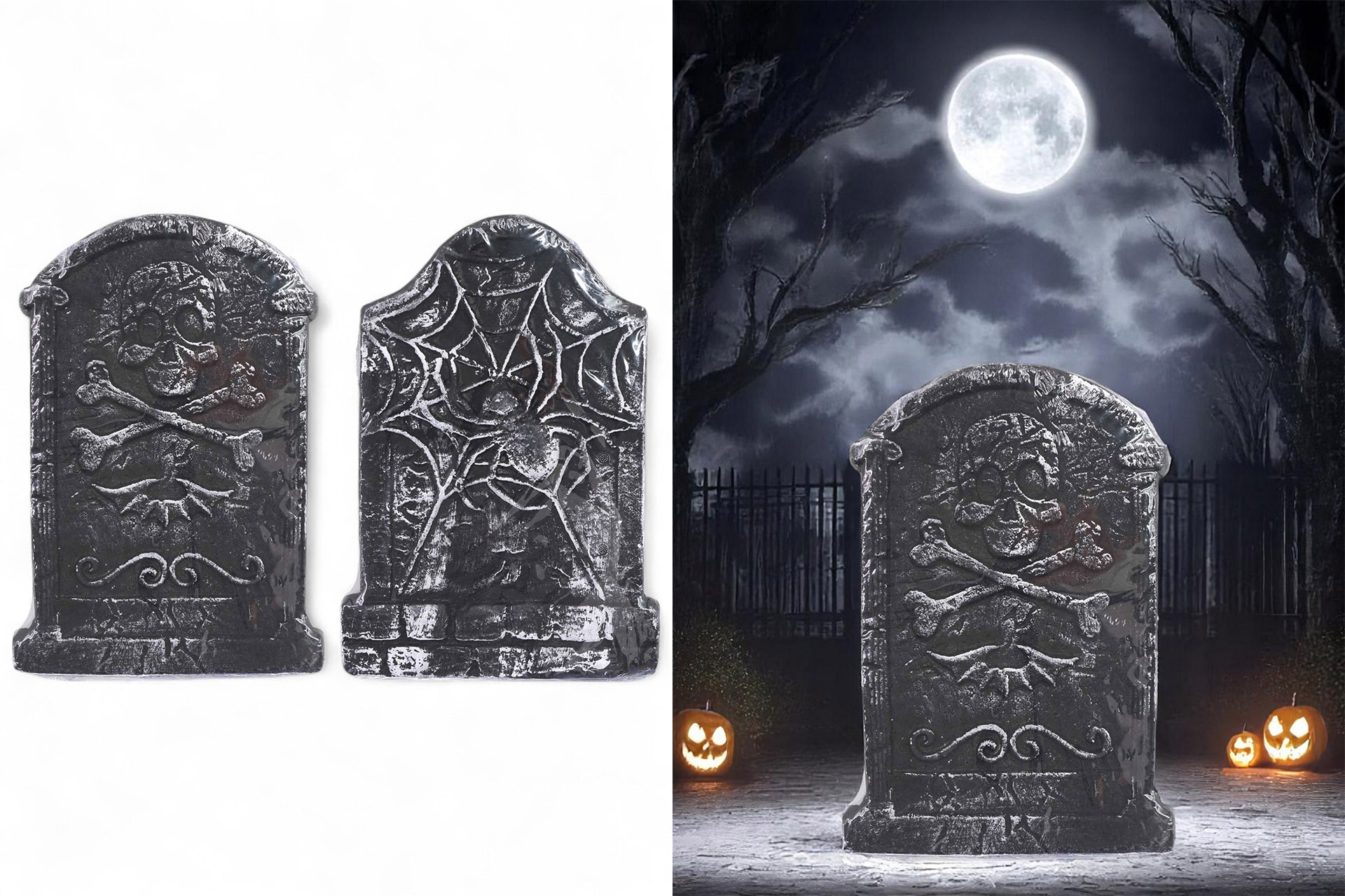 Halloween Dekoration Grabstein "RIP", 36x25x2cm, 2 Farben, 2 Designs