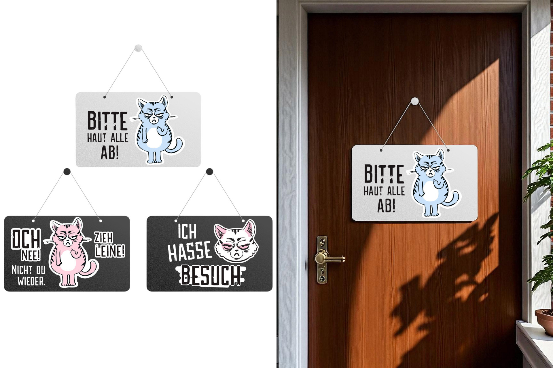 Deko Schilder "Miesekatze", 21x14cm, 3 Designs