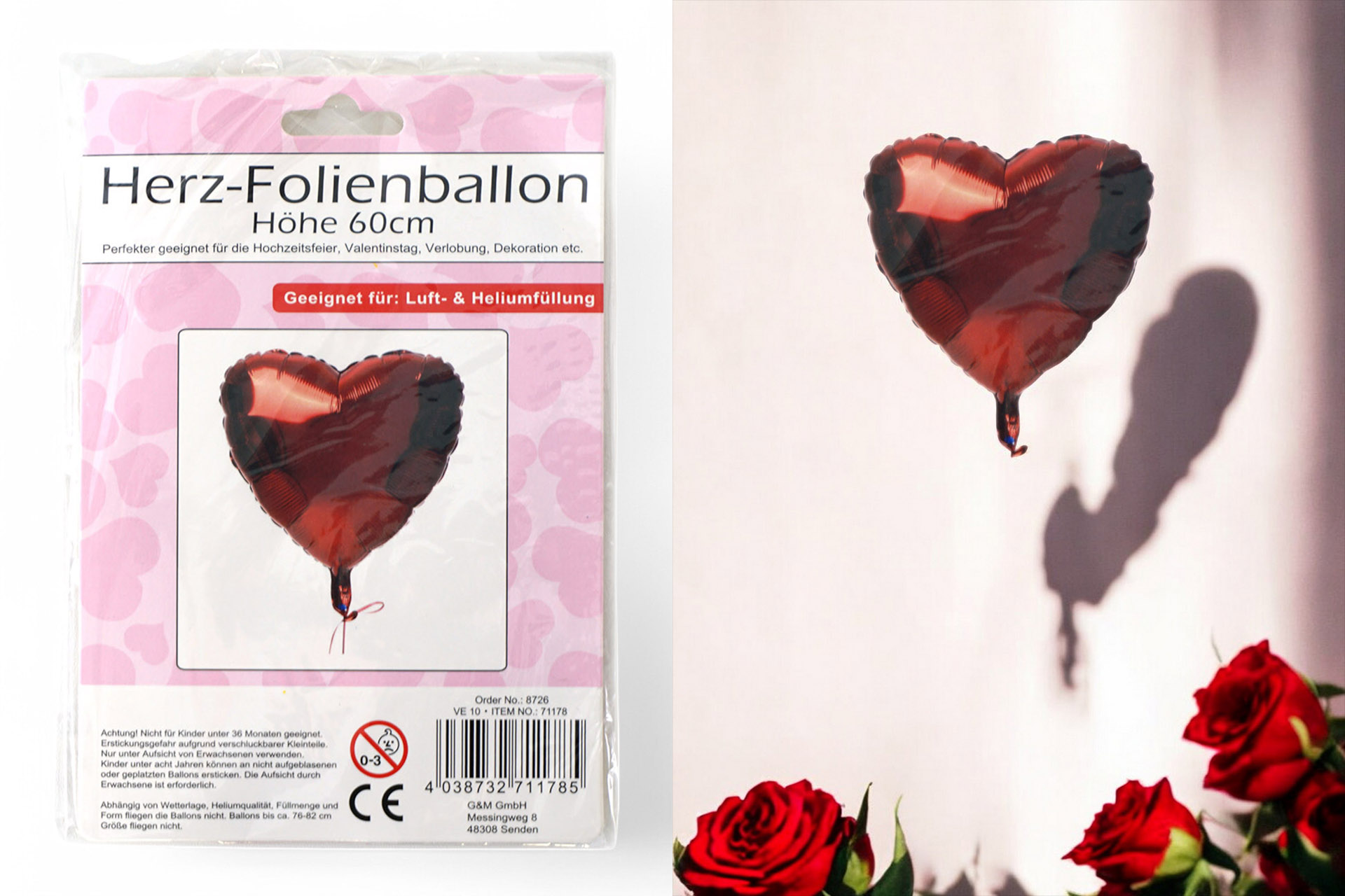 Heart foil balloon, 60cm red